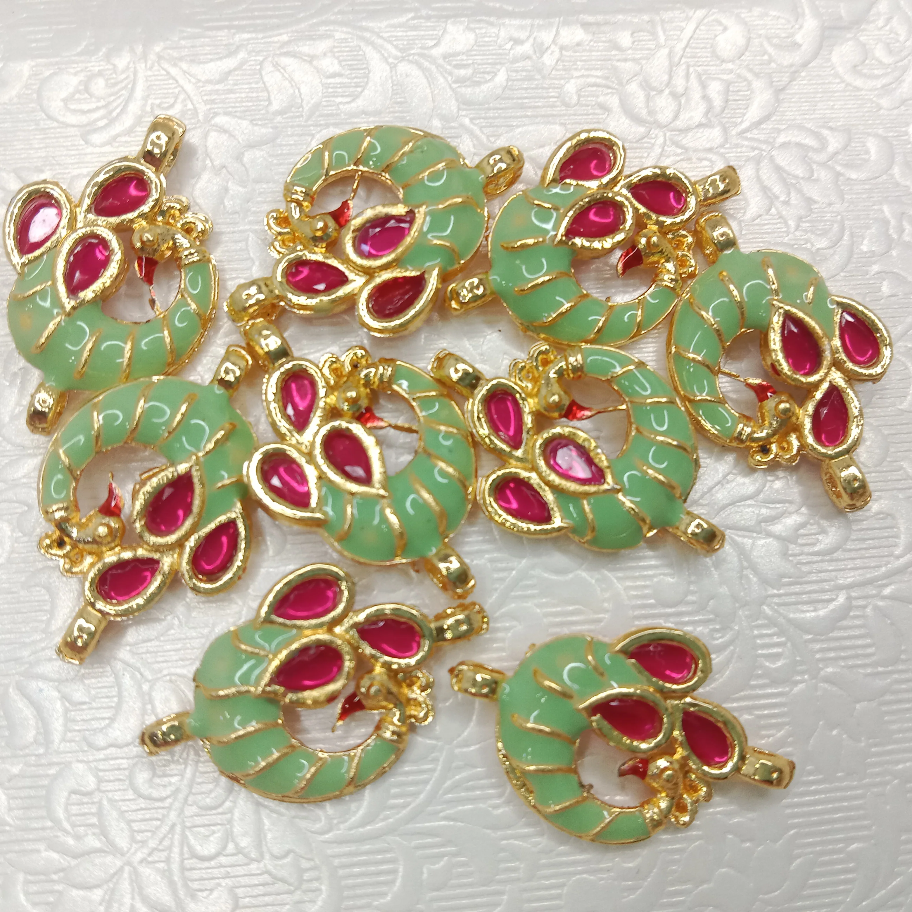Meenakari peacock design kundan connectors 20pcs