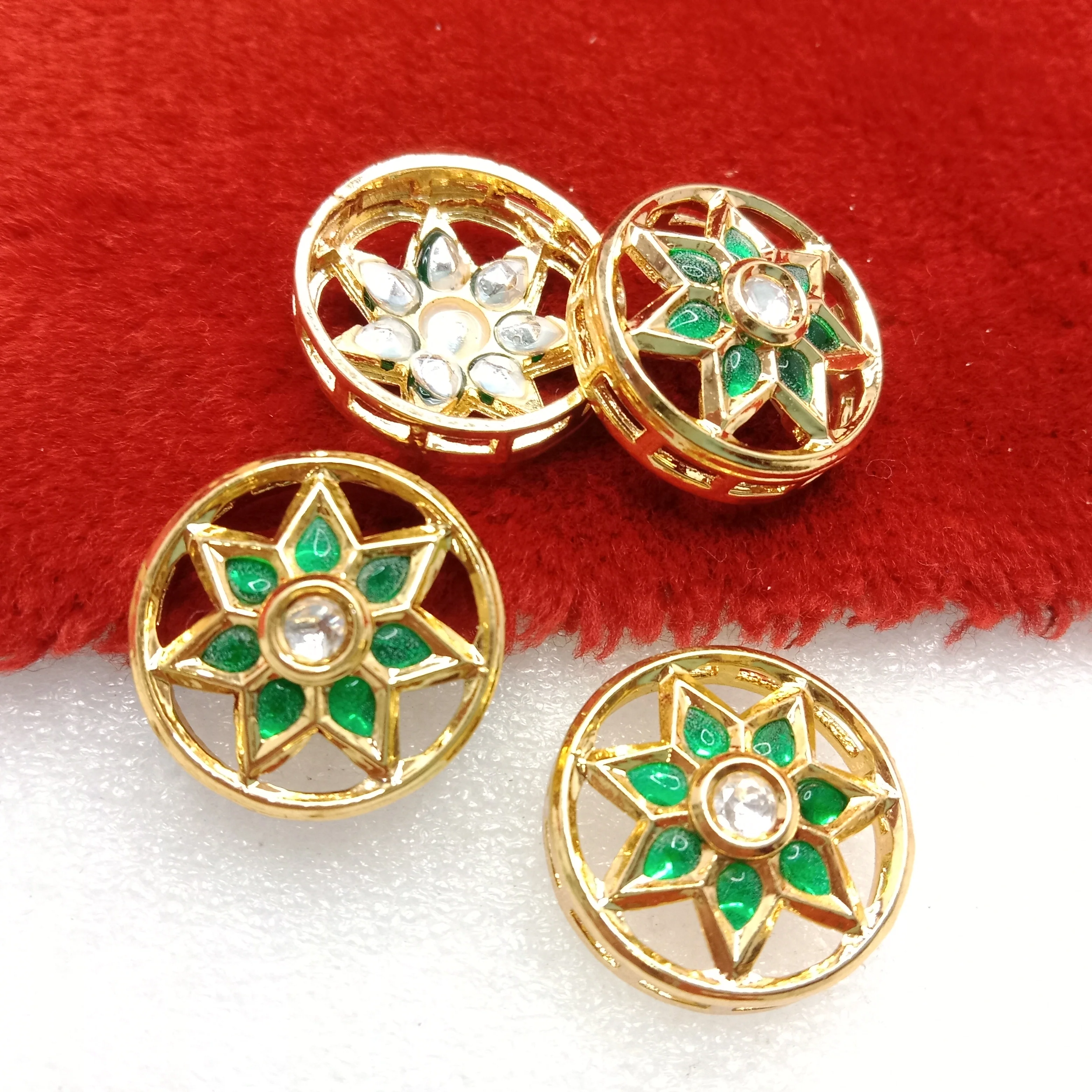 Dark green (4pcs) high quality round shape kundan connectors 20mm(2cm)