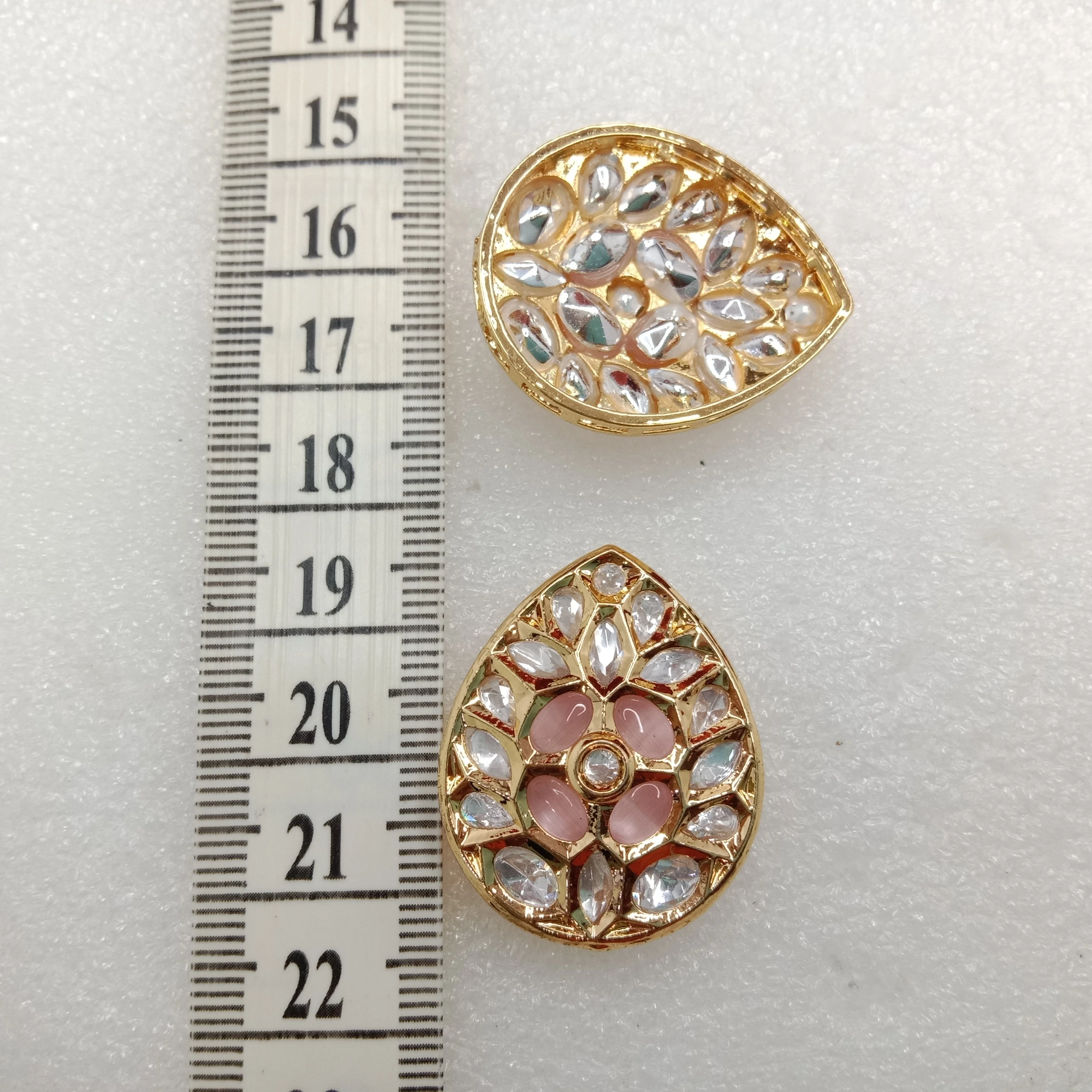 Light pink(2pcs) high quality drop shape kundan connectors 33mm(3cm)