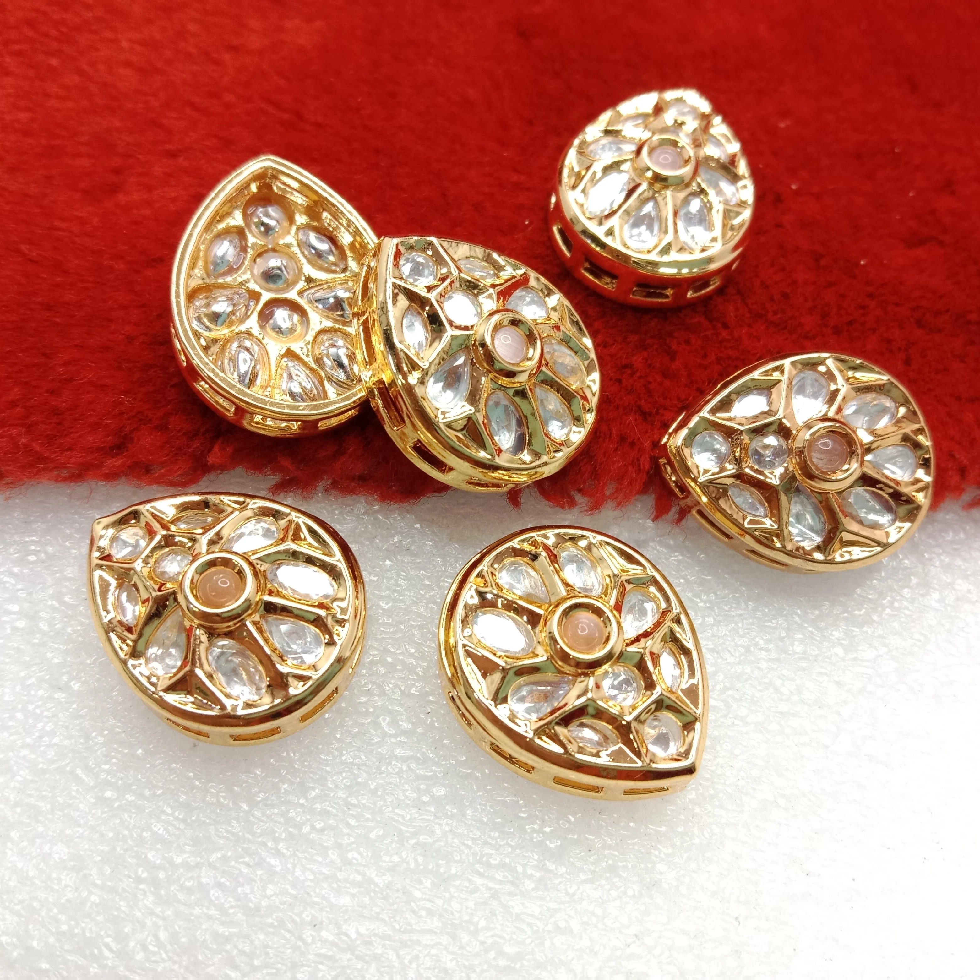 Light pink (6pcs) high quality drop shape kundan connectors 20mm(2cm)