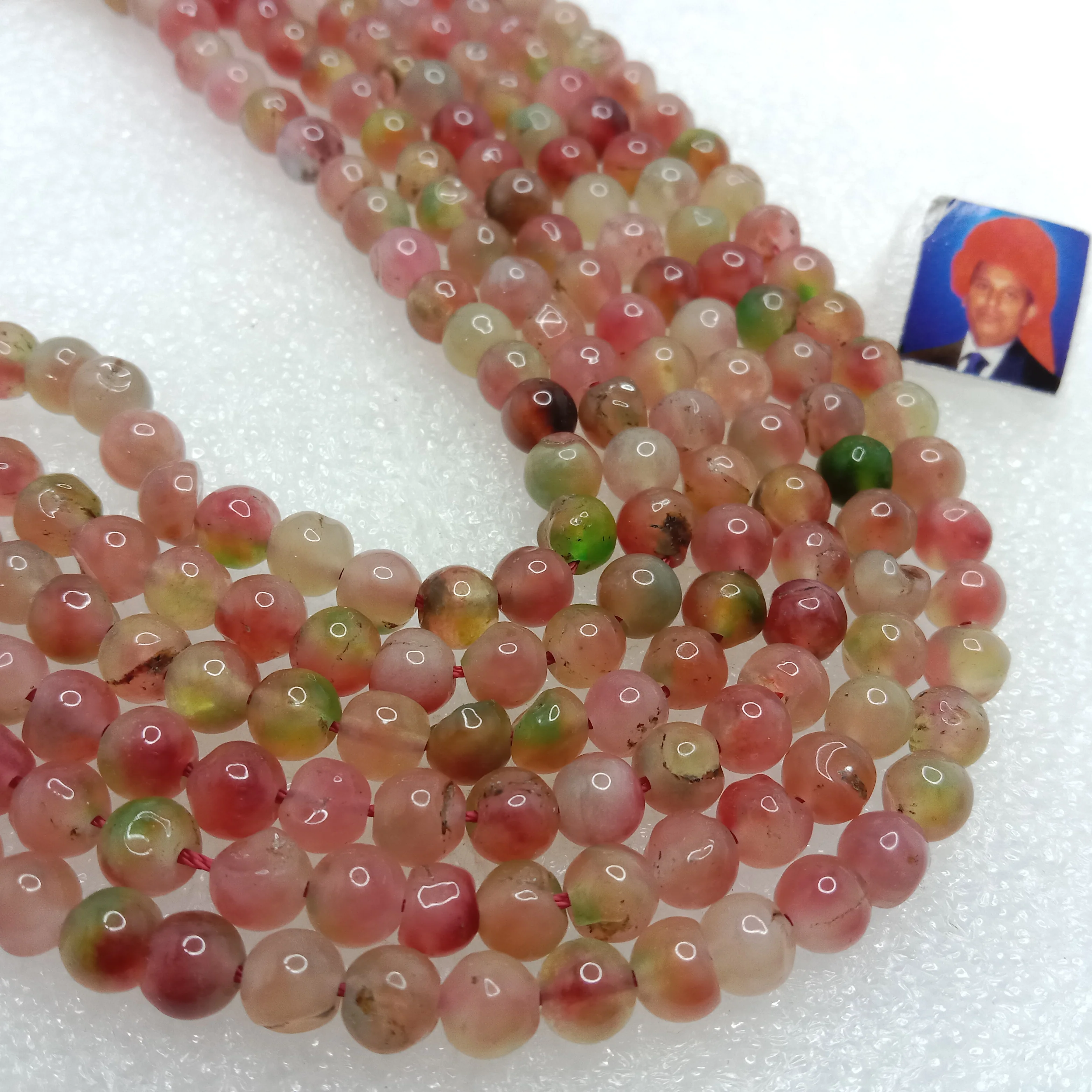 Multi toned pink 6mm plan agate beads 1 string