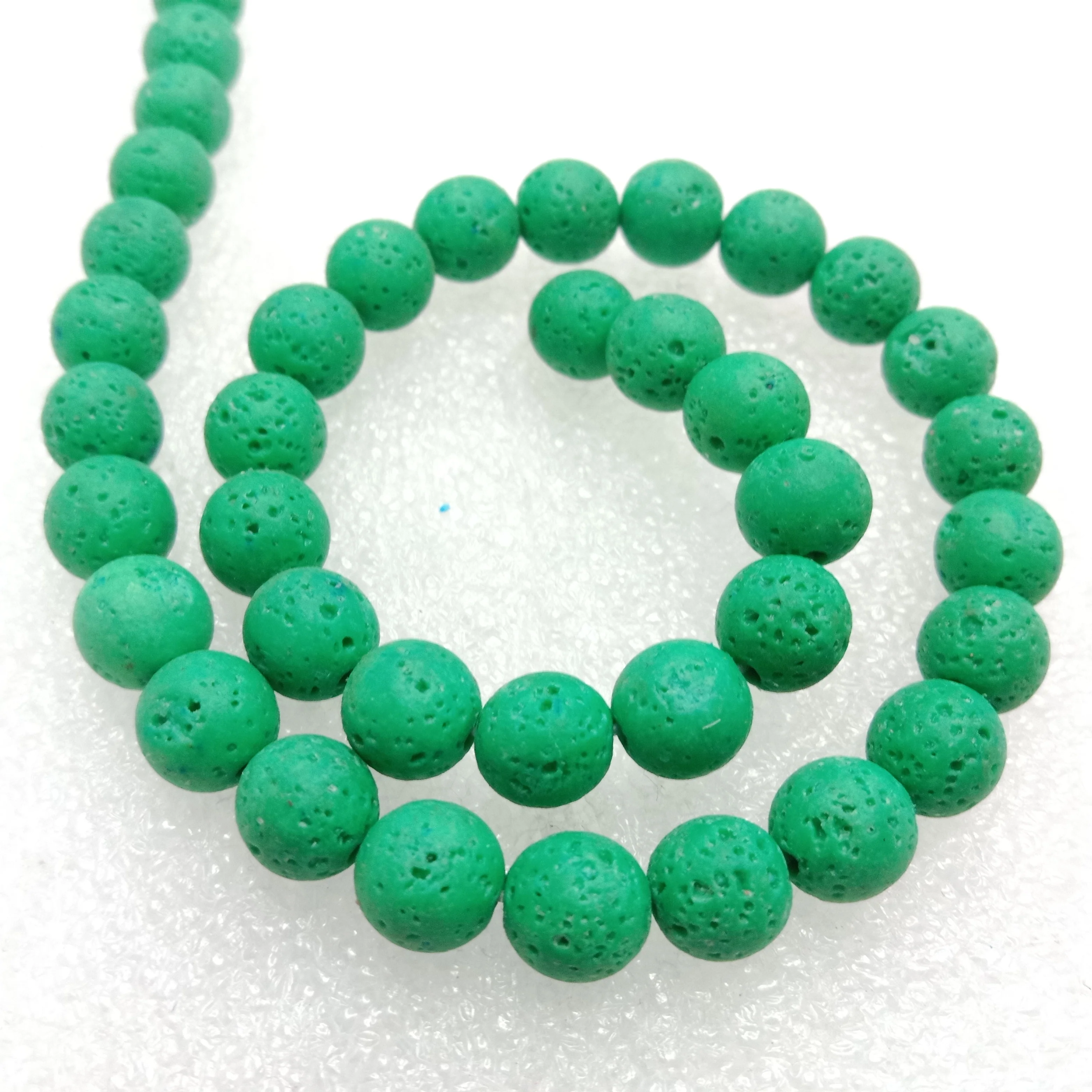 Green round shape lava beads 8 mm 1 string