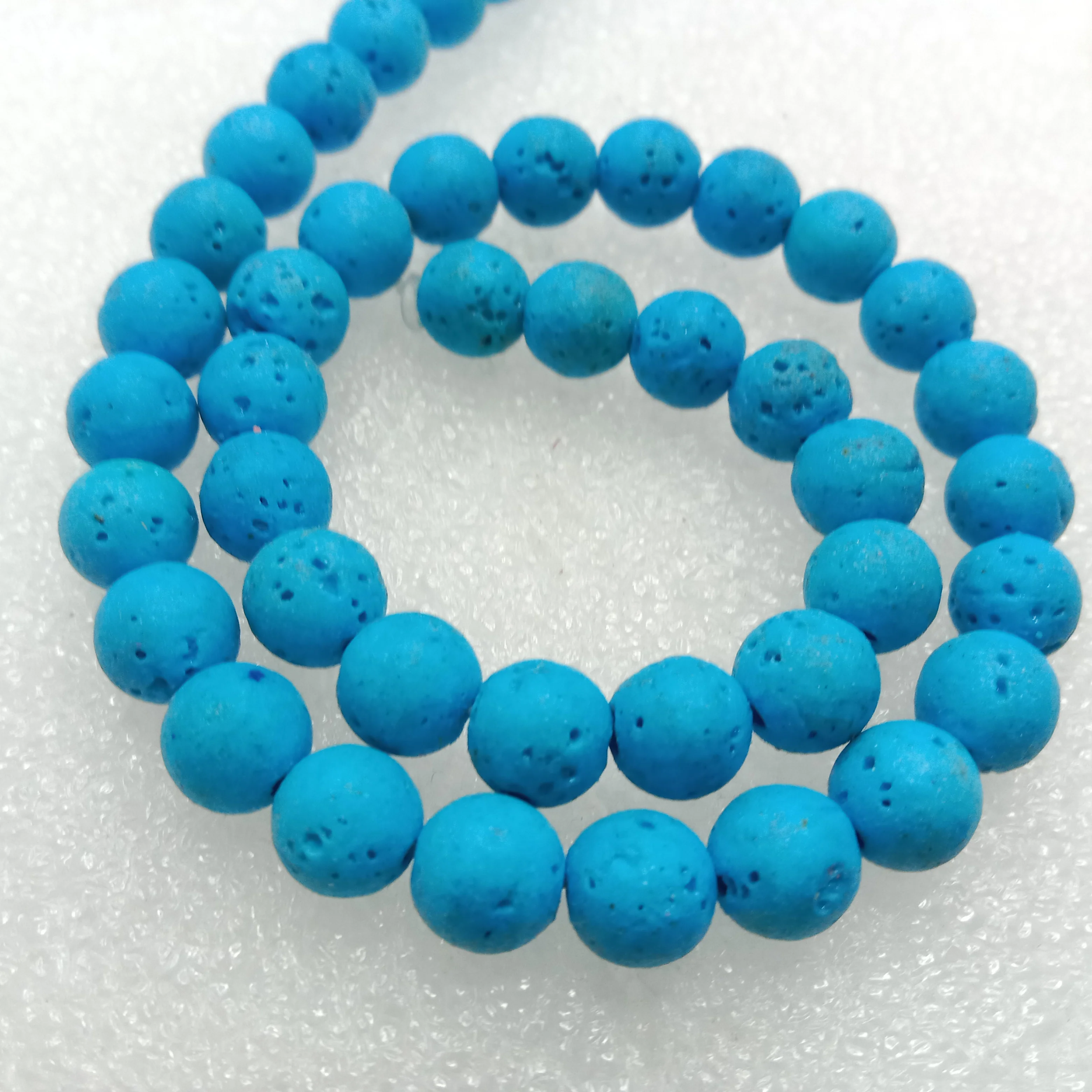 Blue round shape lava beads 8 mm 1 string
