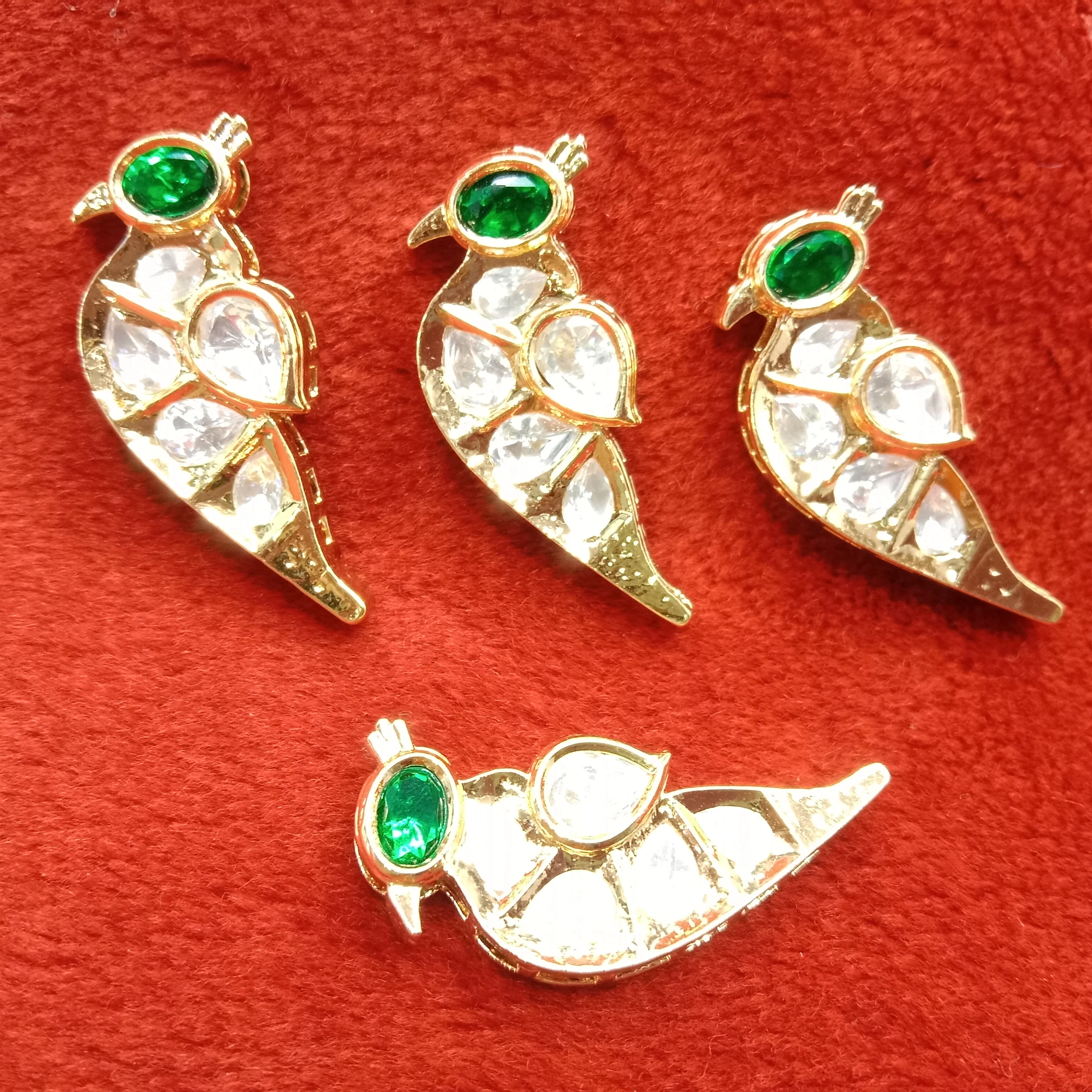 Dark green (4pcs) high quality  parrot shape kundan connectors (39mm) (4cm)