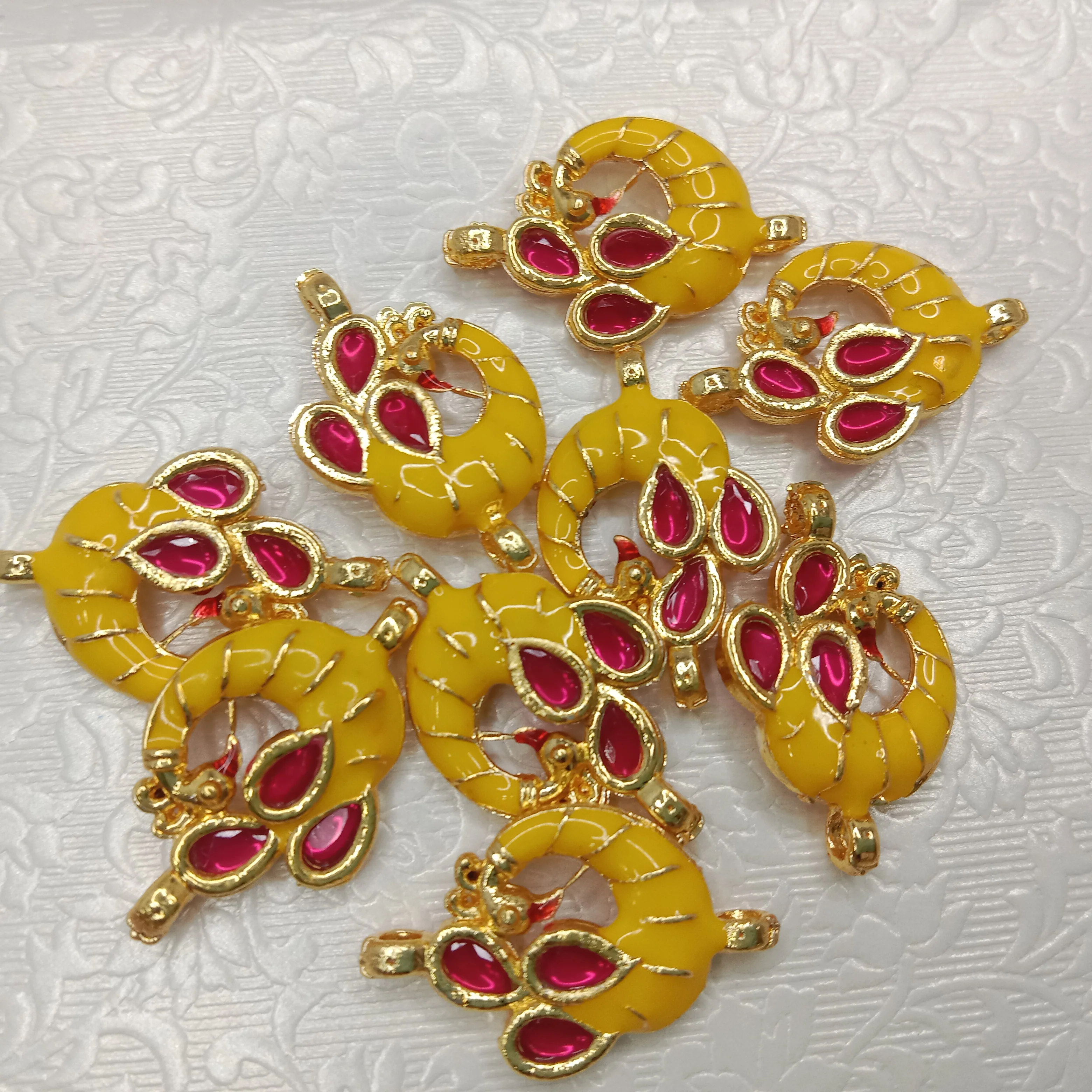 Meenakari peacock design kundan connectors 20pcs