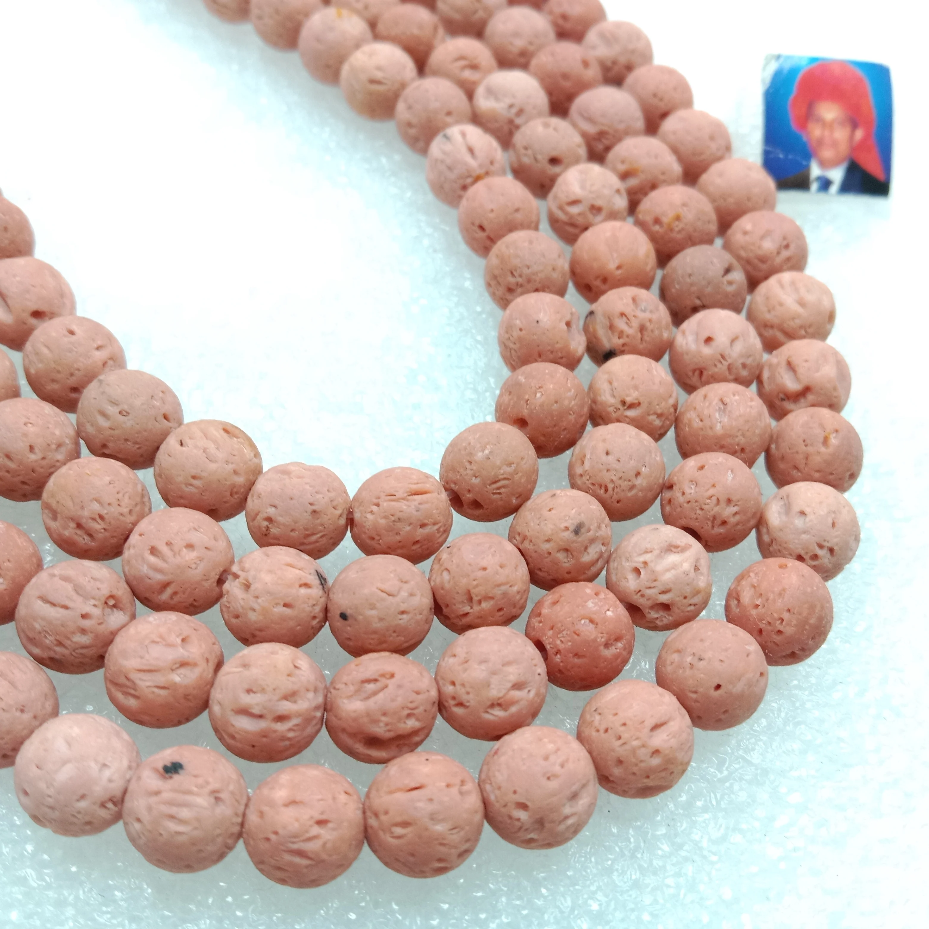 Opaque pink round shape lava beads 8 mm 1 string