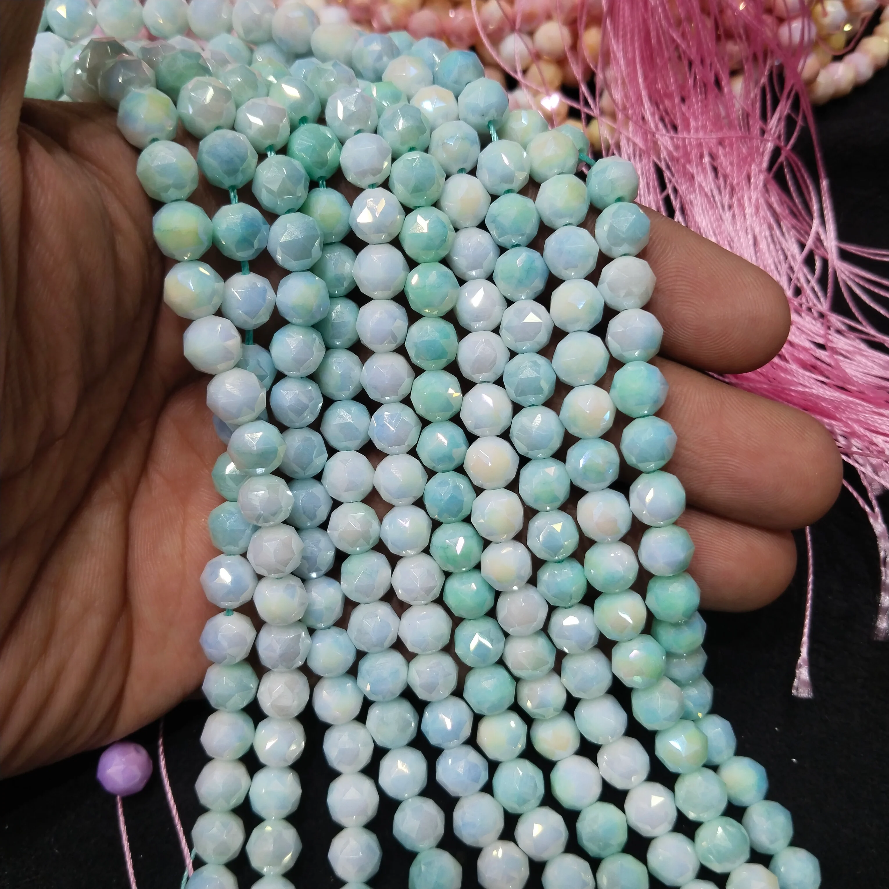 Shaded sky blue with white high quality football crystal beads