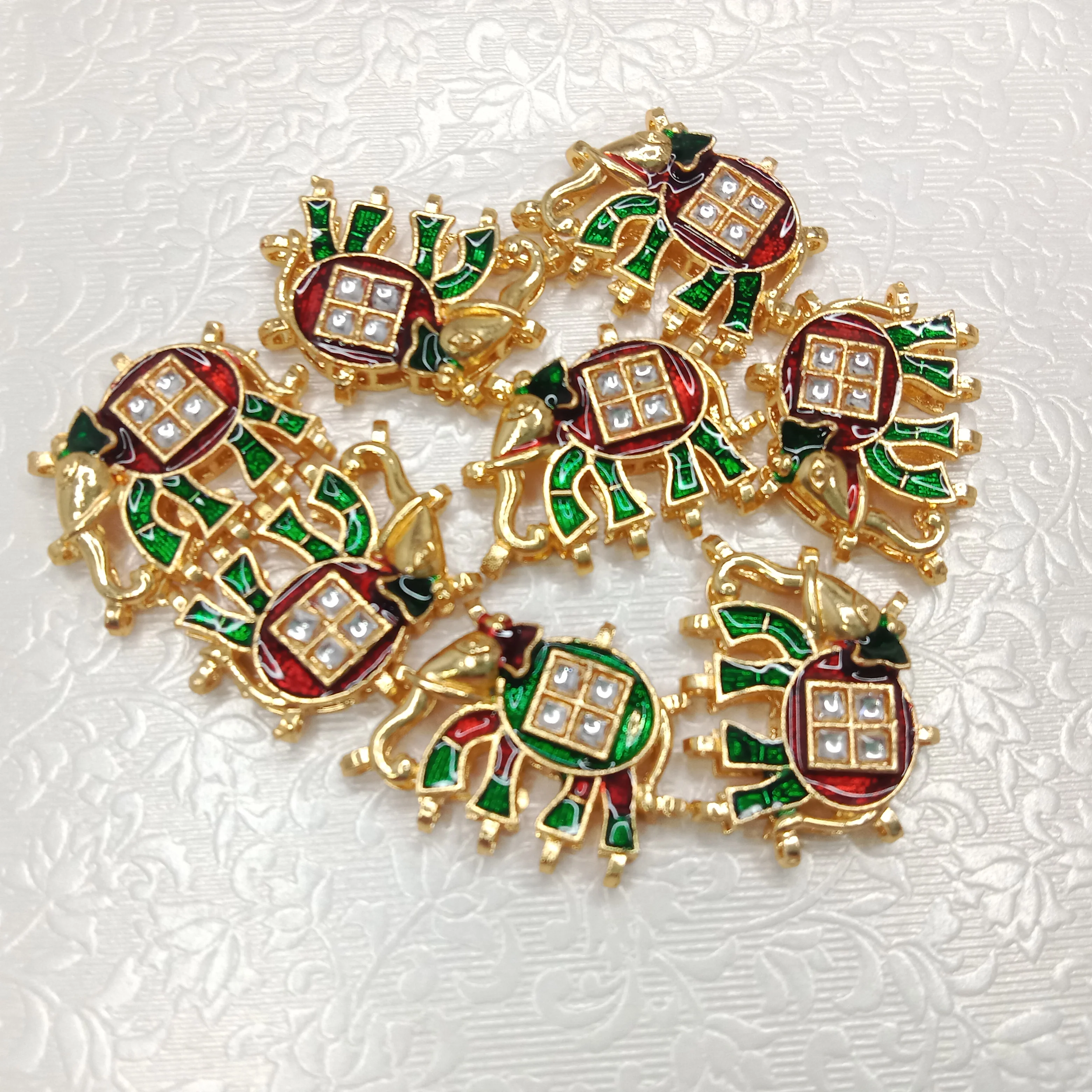 Meenakari Elephant design kundan connectors 20pcs