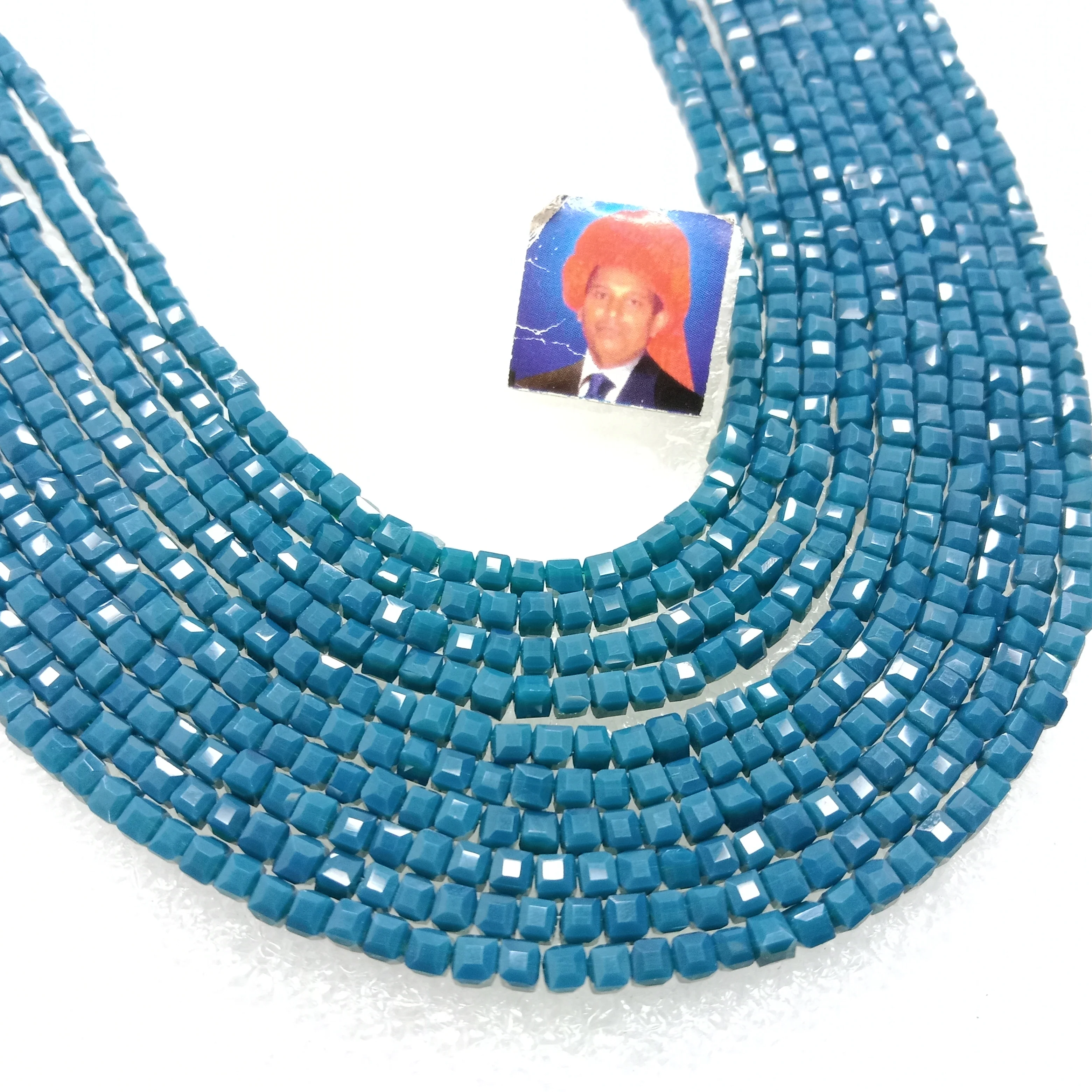 high quality blue square shape crystal beads 3mm 1 string