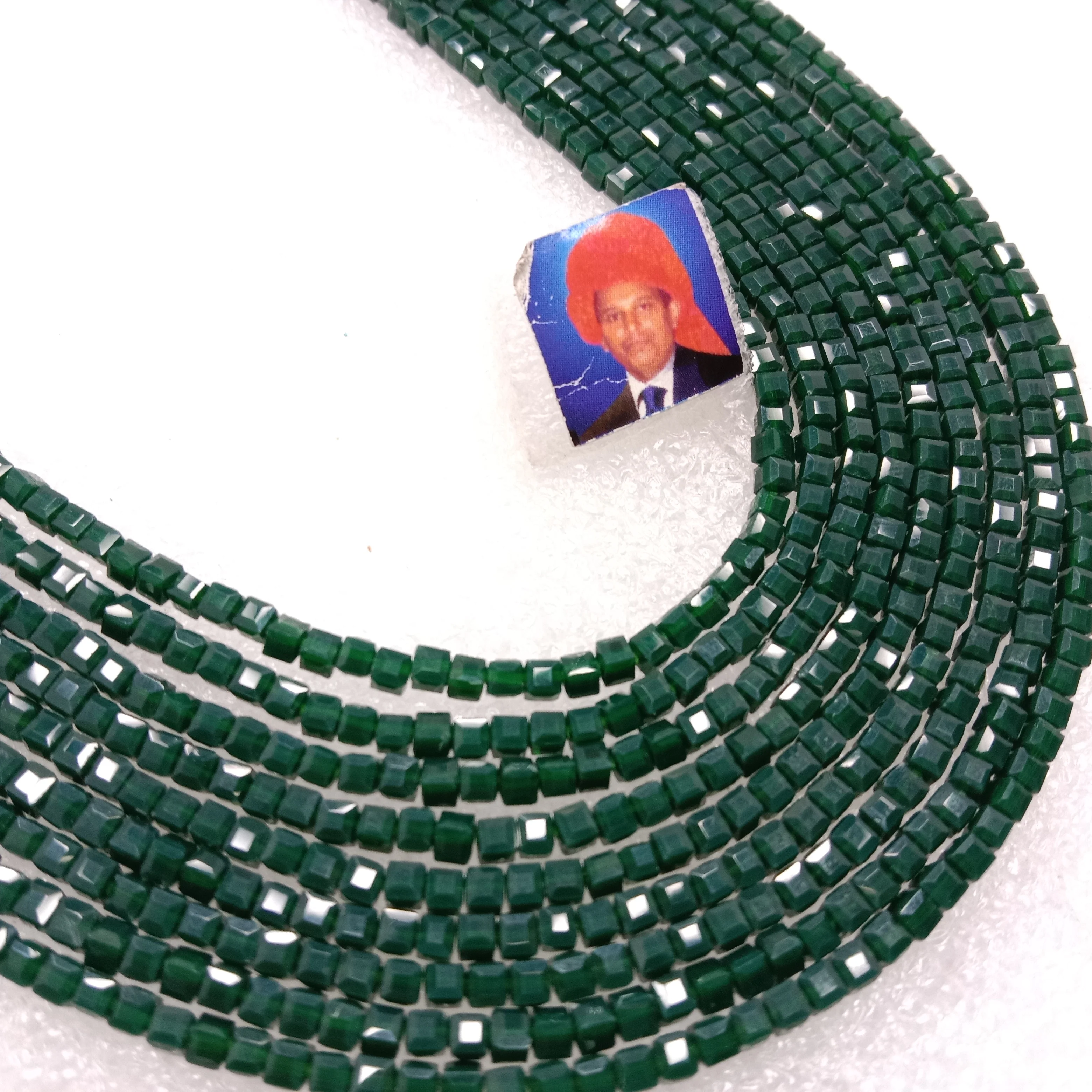 high quality dark green square shape crystal beads 3mm 1 string