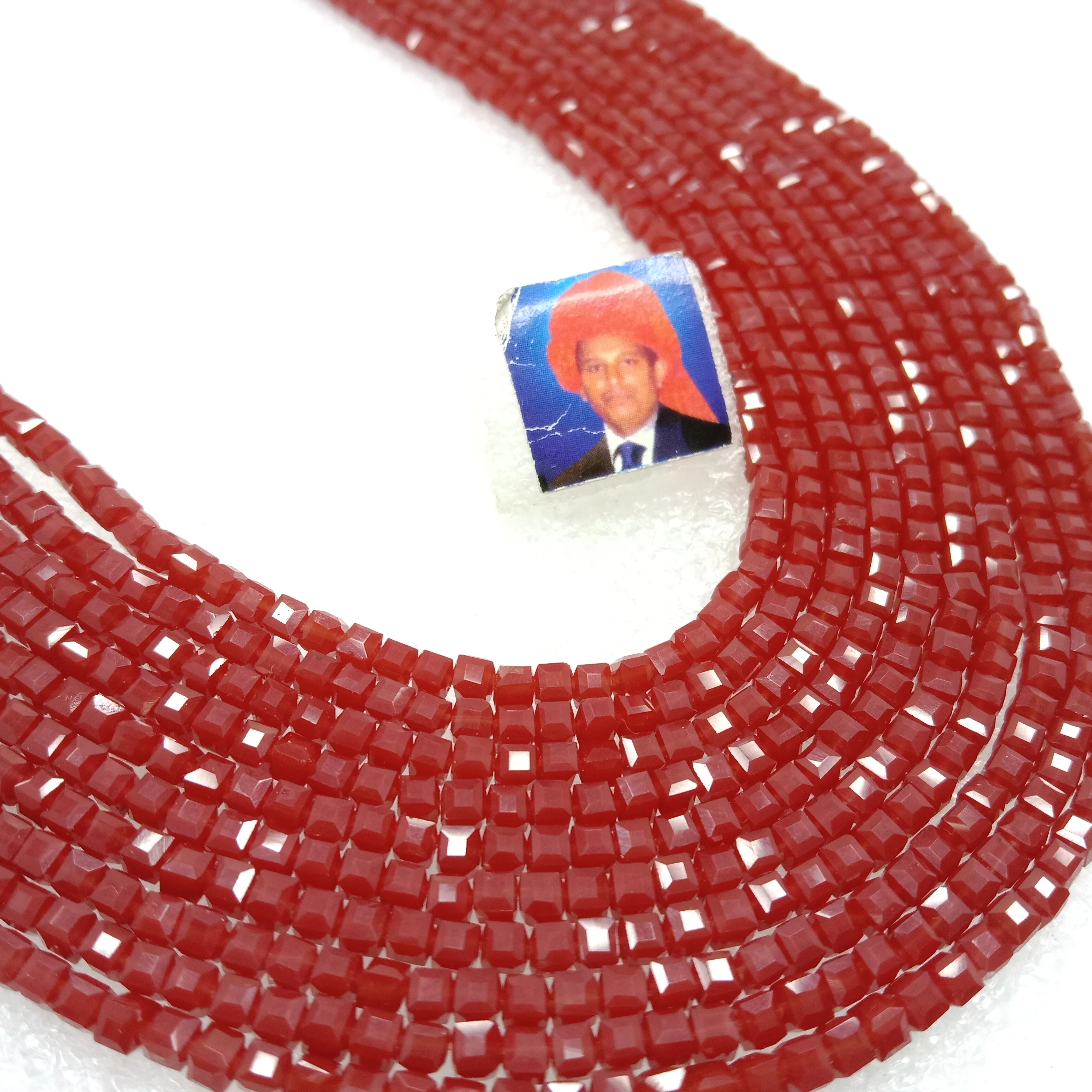 high quality red square shape crystal beads 3mm 1 string