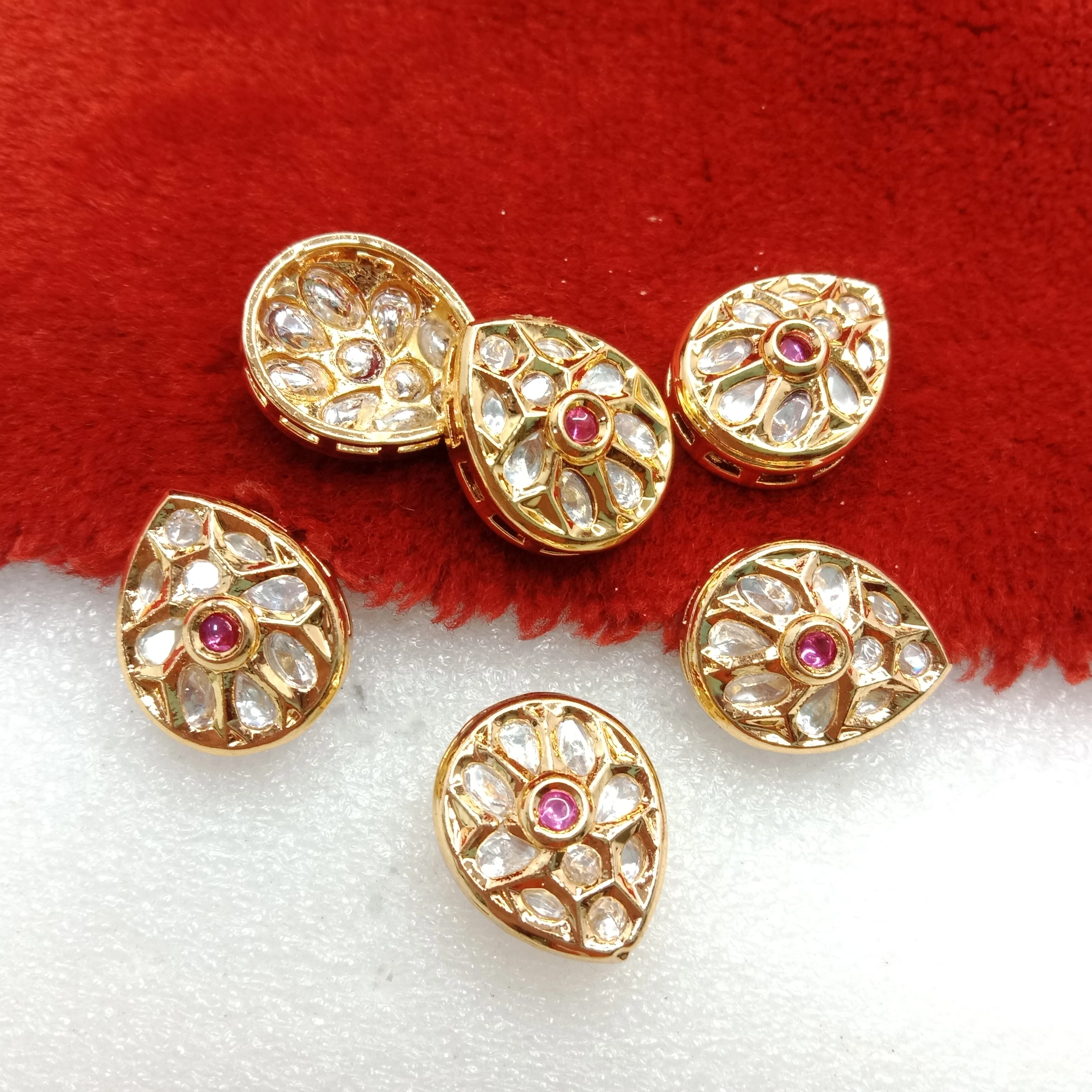 Dark pink (6pcs) high quality drop shape kundan connectors 20mm(2cm)