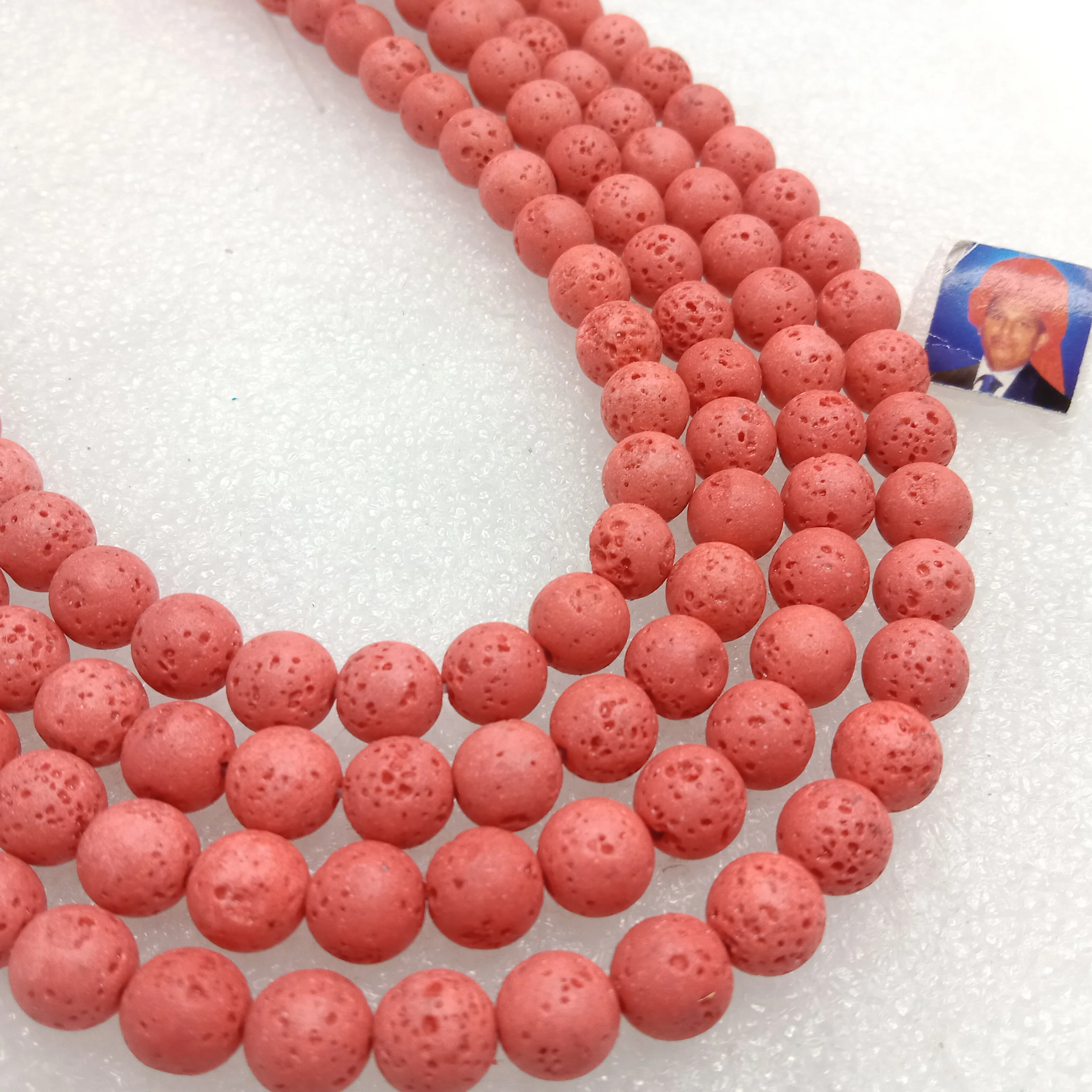 Light red round shape lava beads 8 mm 1 string