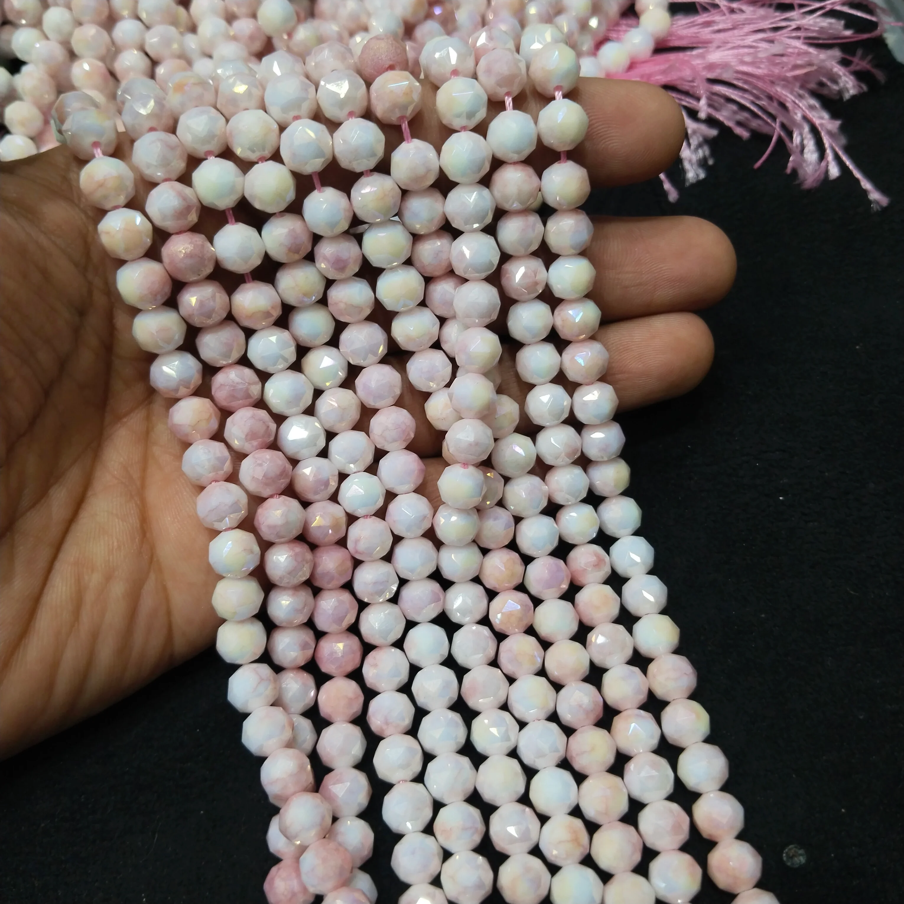 Shaded light pink with white high quality football crystal beads