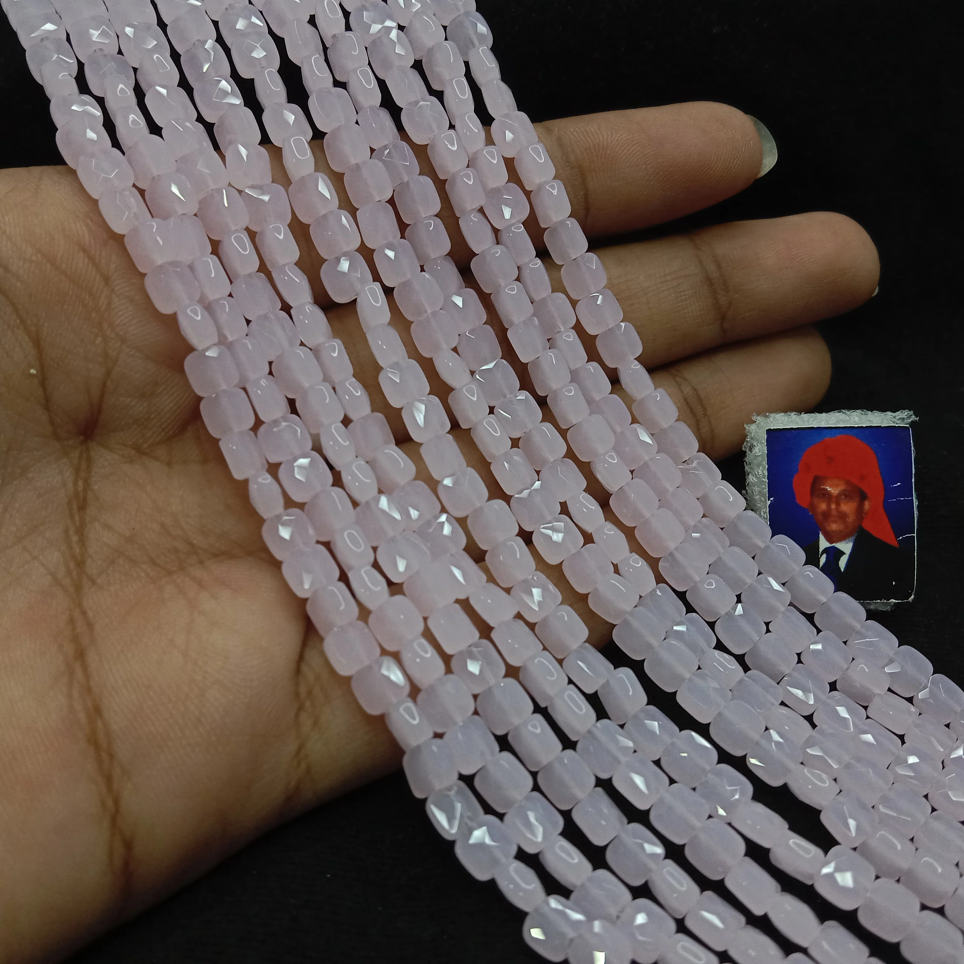 high quality pink flat square shape  crystal beads 5x5mm 1 string