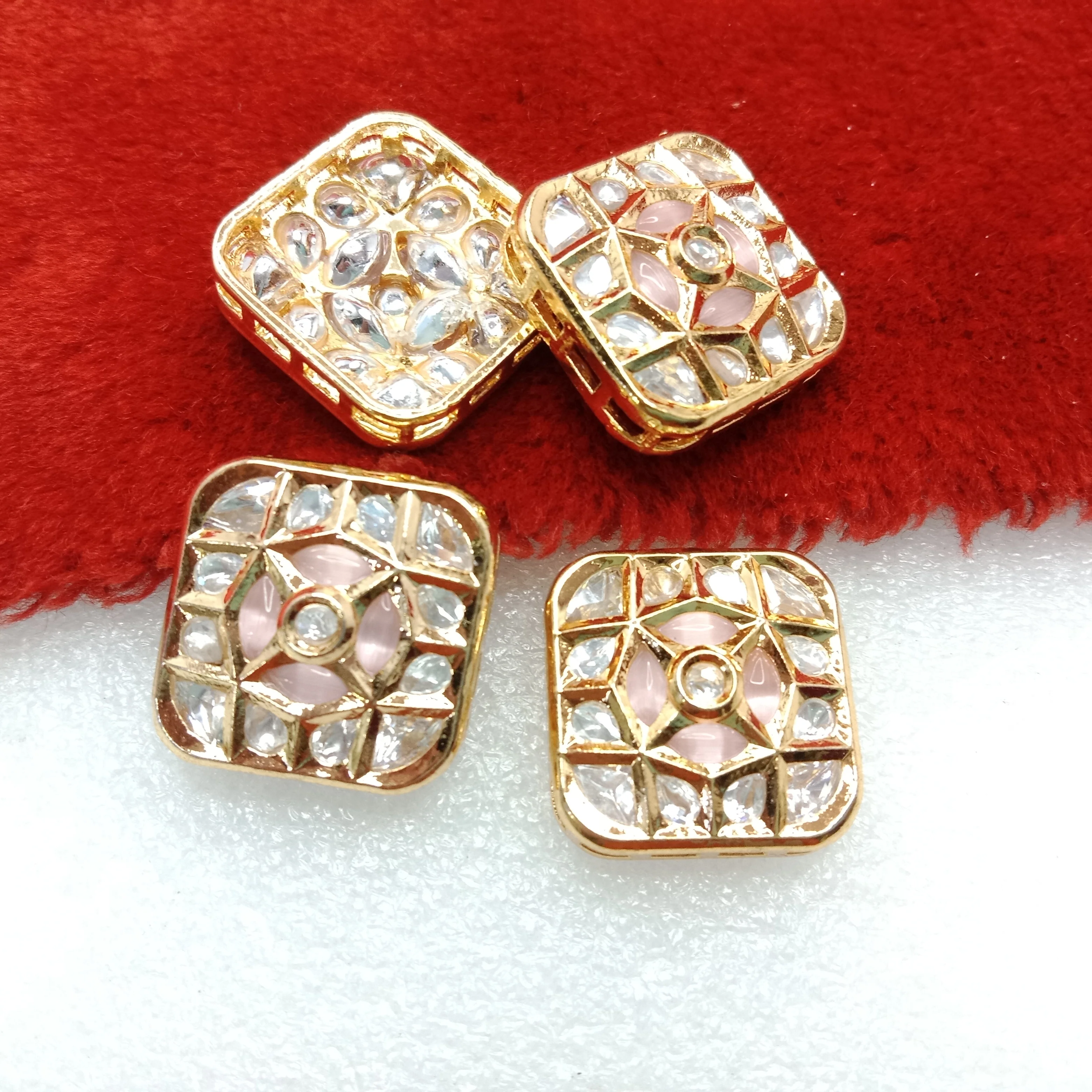 Light pink(4pcs) high quality square  shape kundan connectors 21mm(2cm)