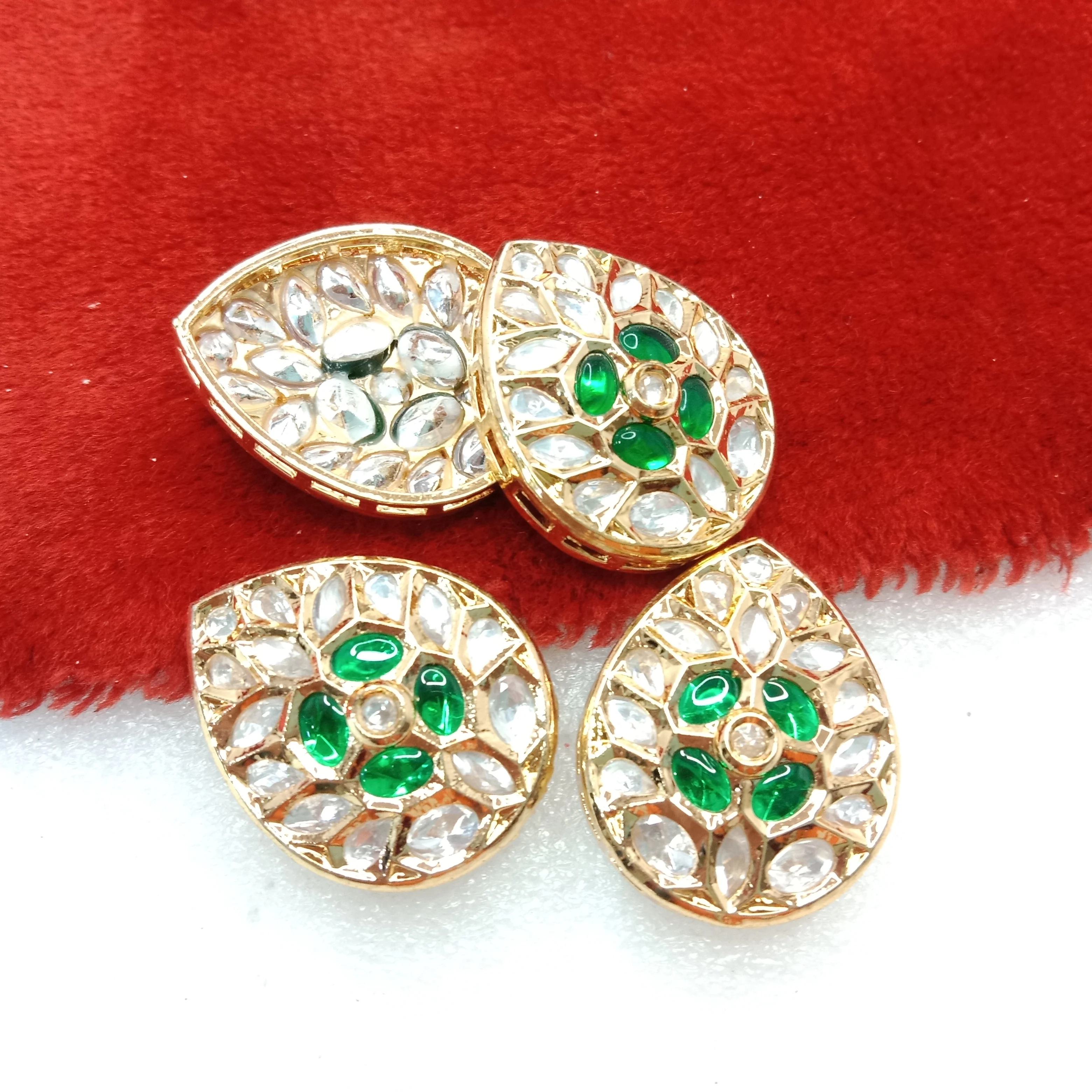 Dark green(2pcs) high quality drop shape kundan connectors 33mm(3cm)