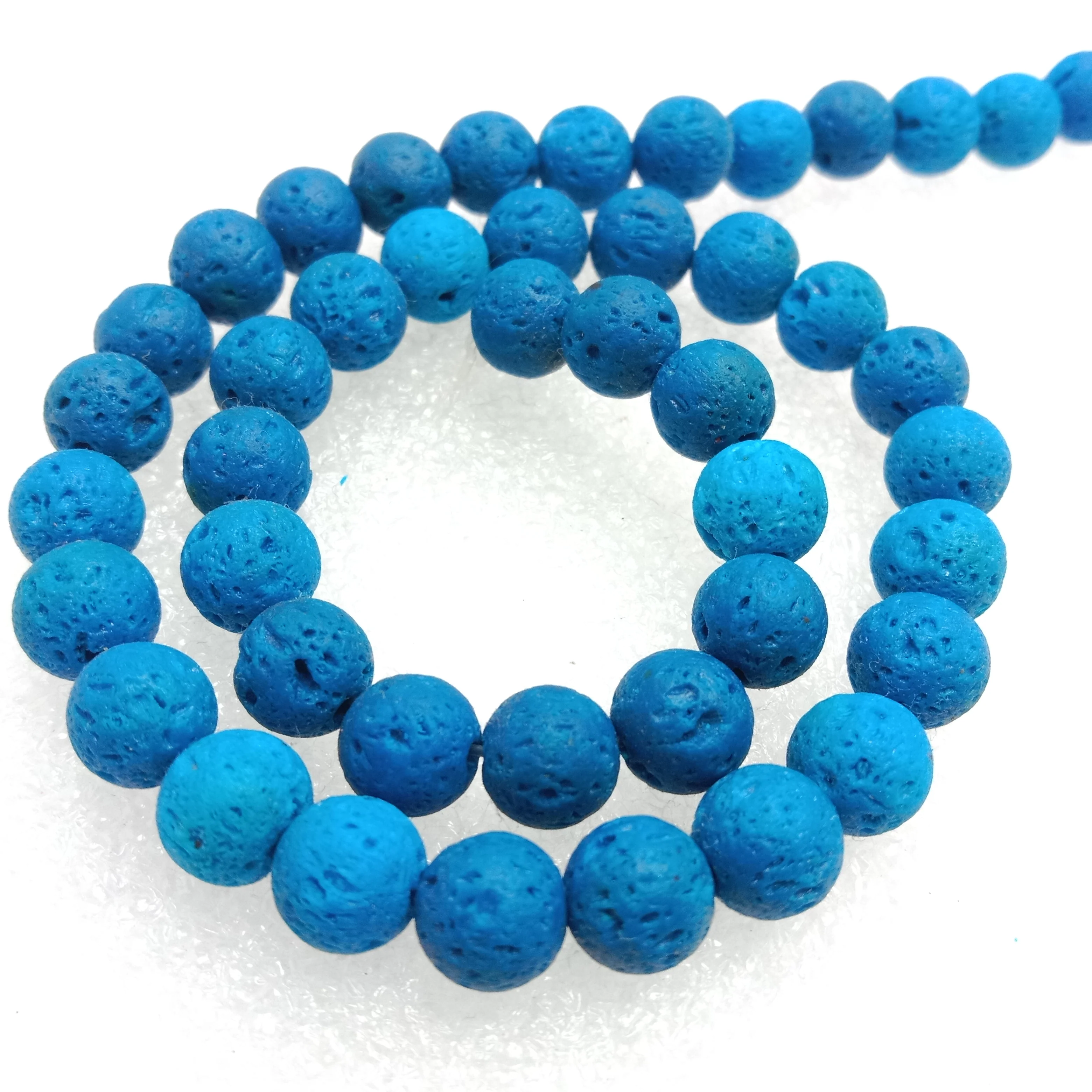 Light blue round shape lava beads 8 mm 1 string