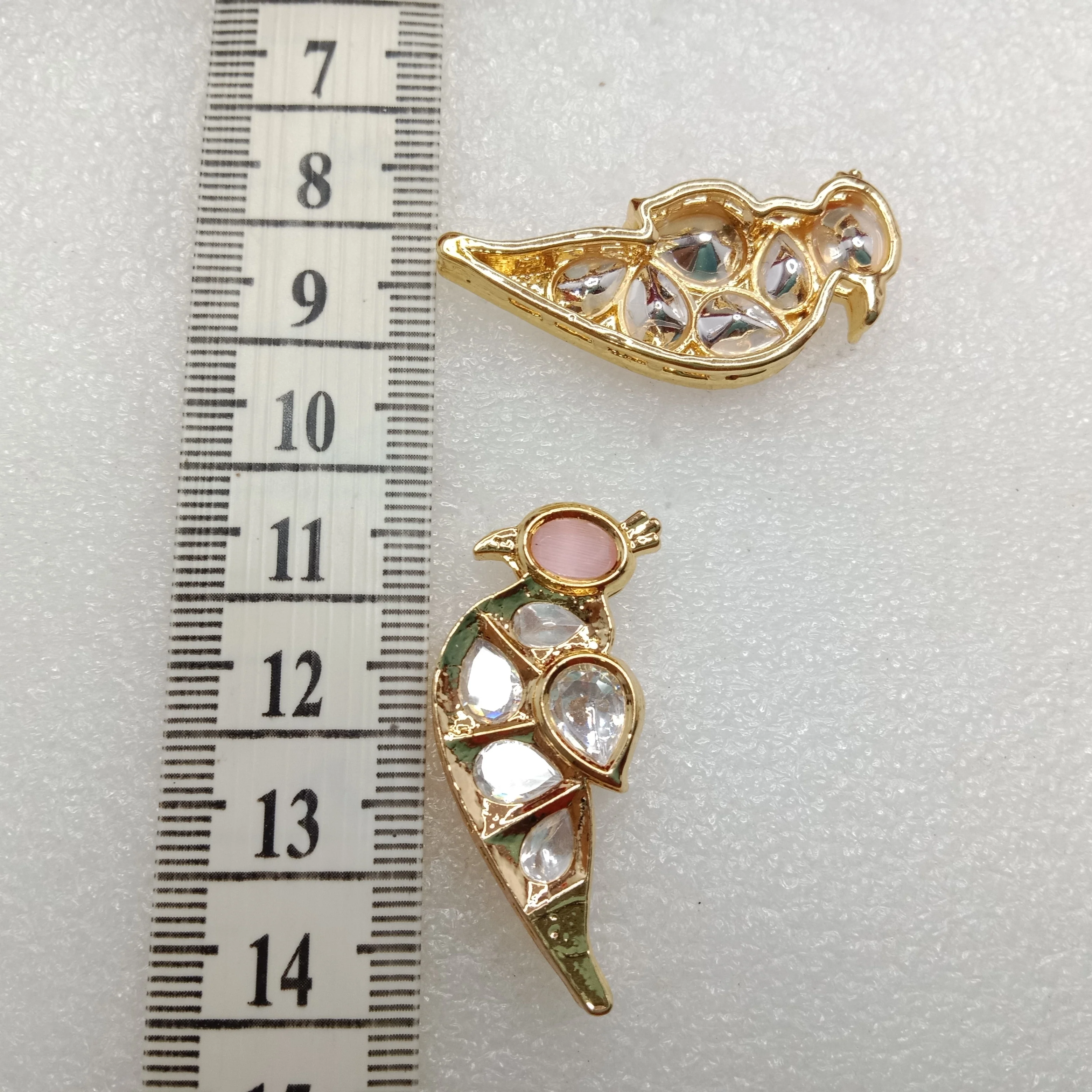 Light pink (4pcs) high quality  parrot shape kundan connectors (39mm) (4cm)