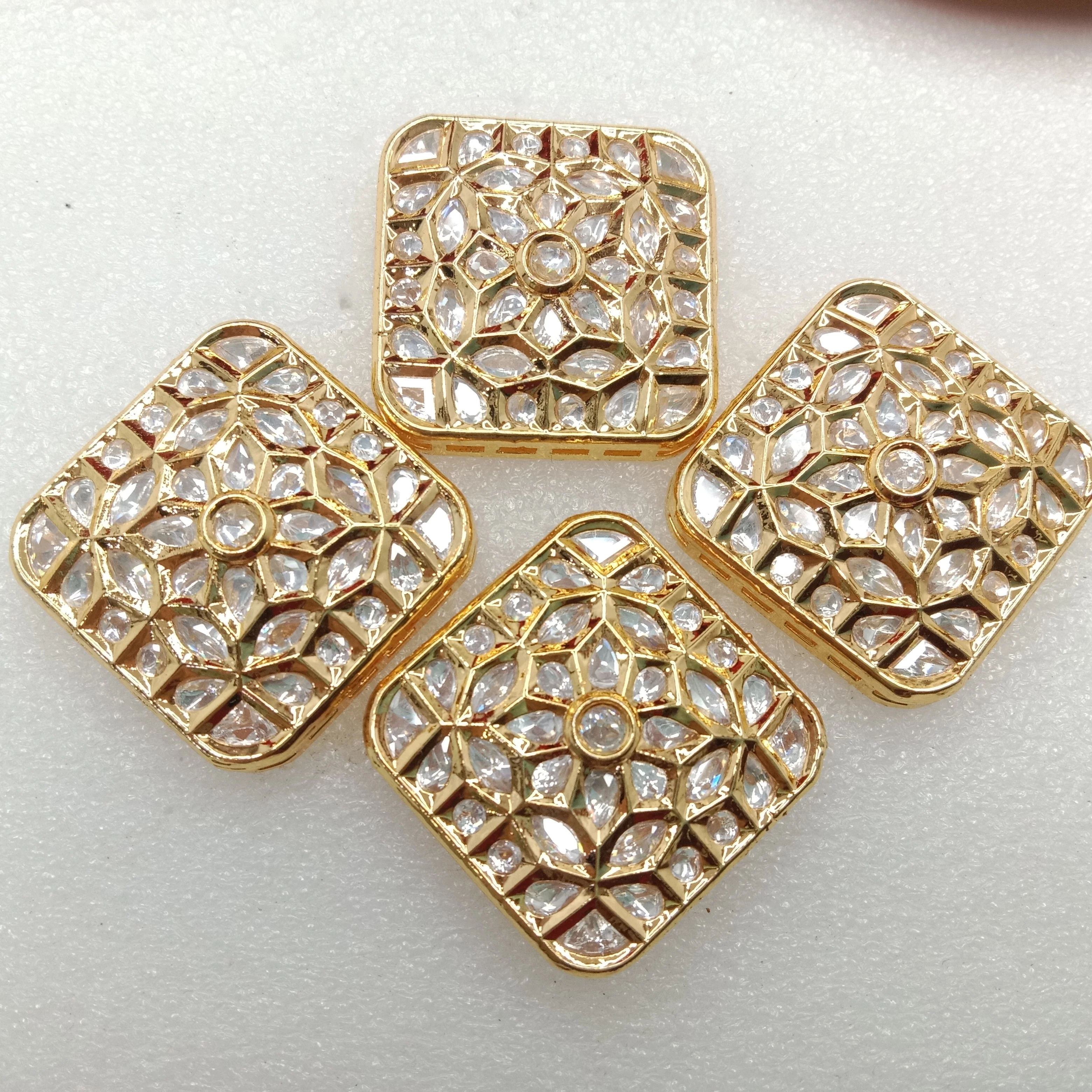 White (2pcs) high quality kundan connectors square shape 31mm(3cm)