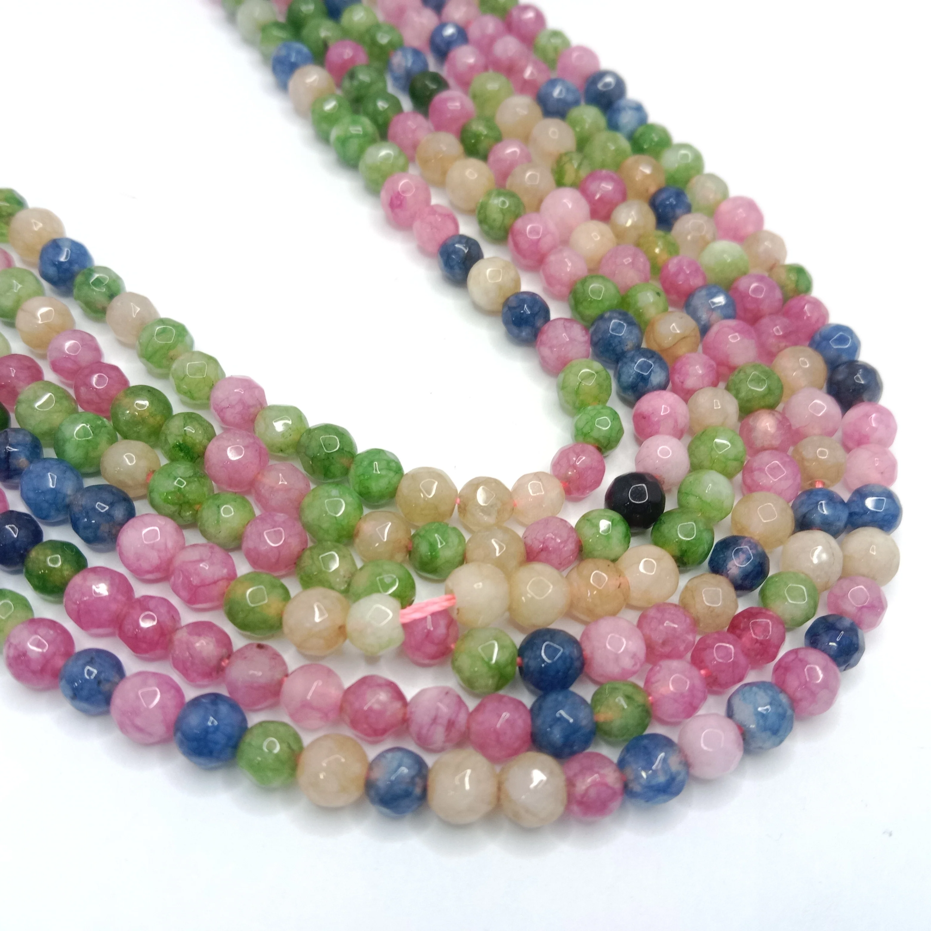 Light multi colour High Quality agate Round Beads 4mm 1 string