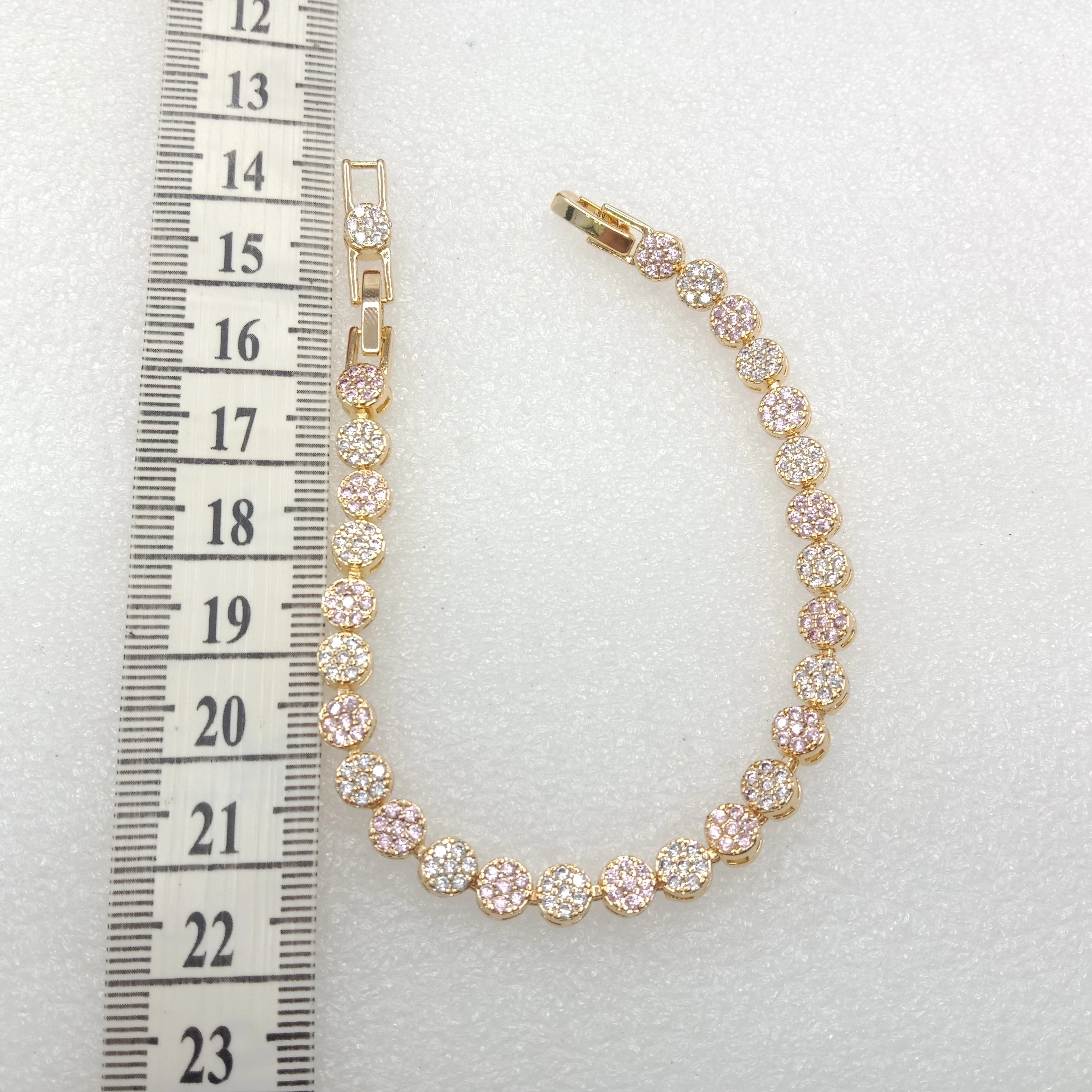 Light pink stone round shape (1pcs) high quality AD bracelet (6 inches)