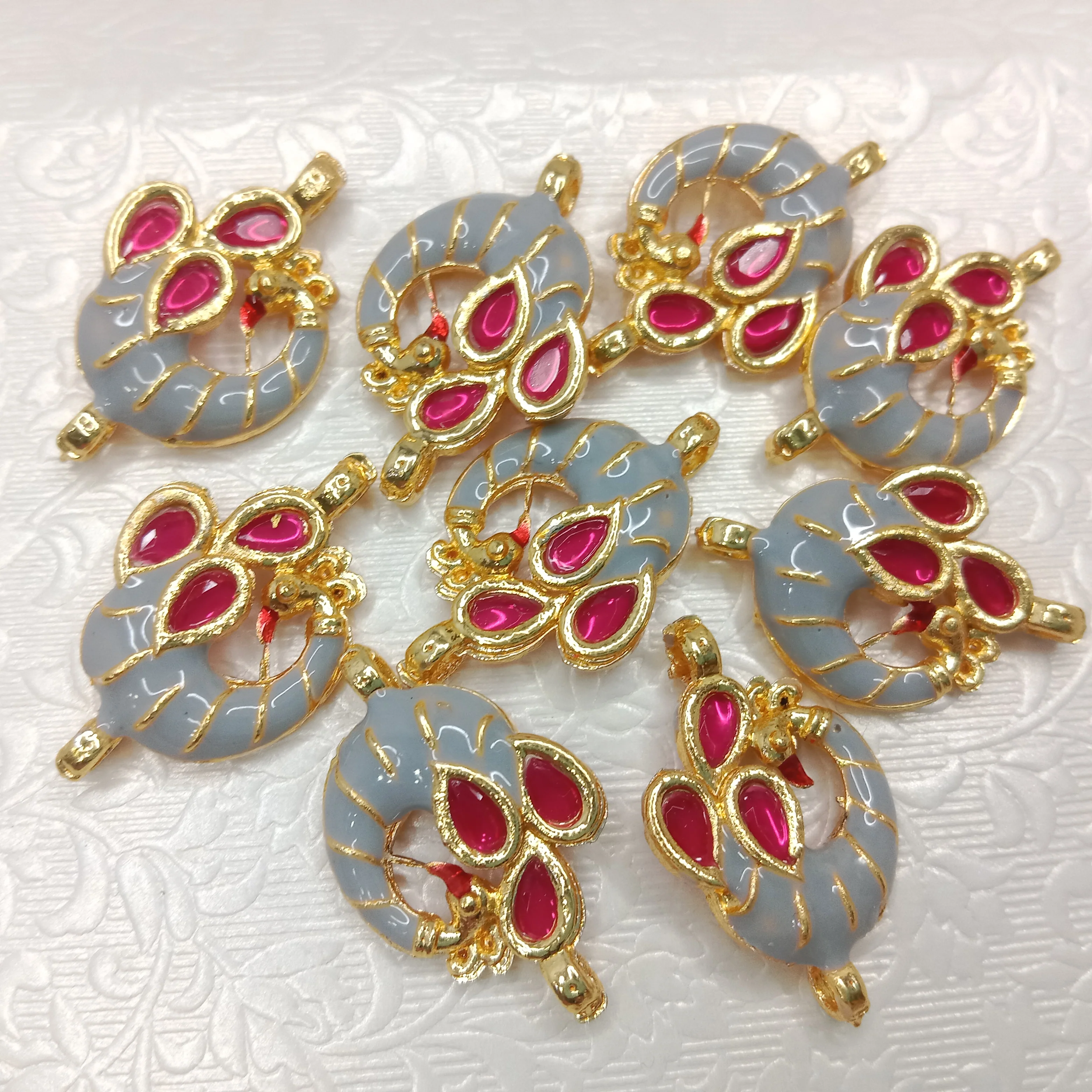 Meenakari peacock design kundan connectors 20pcs