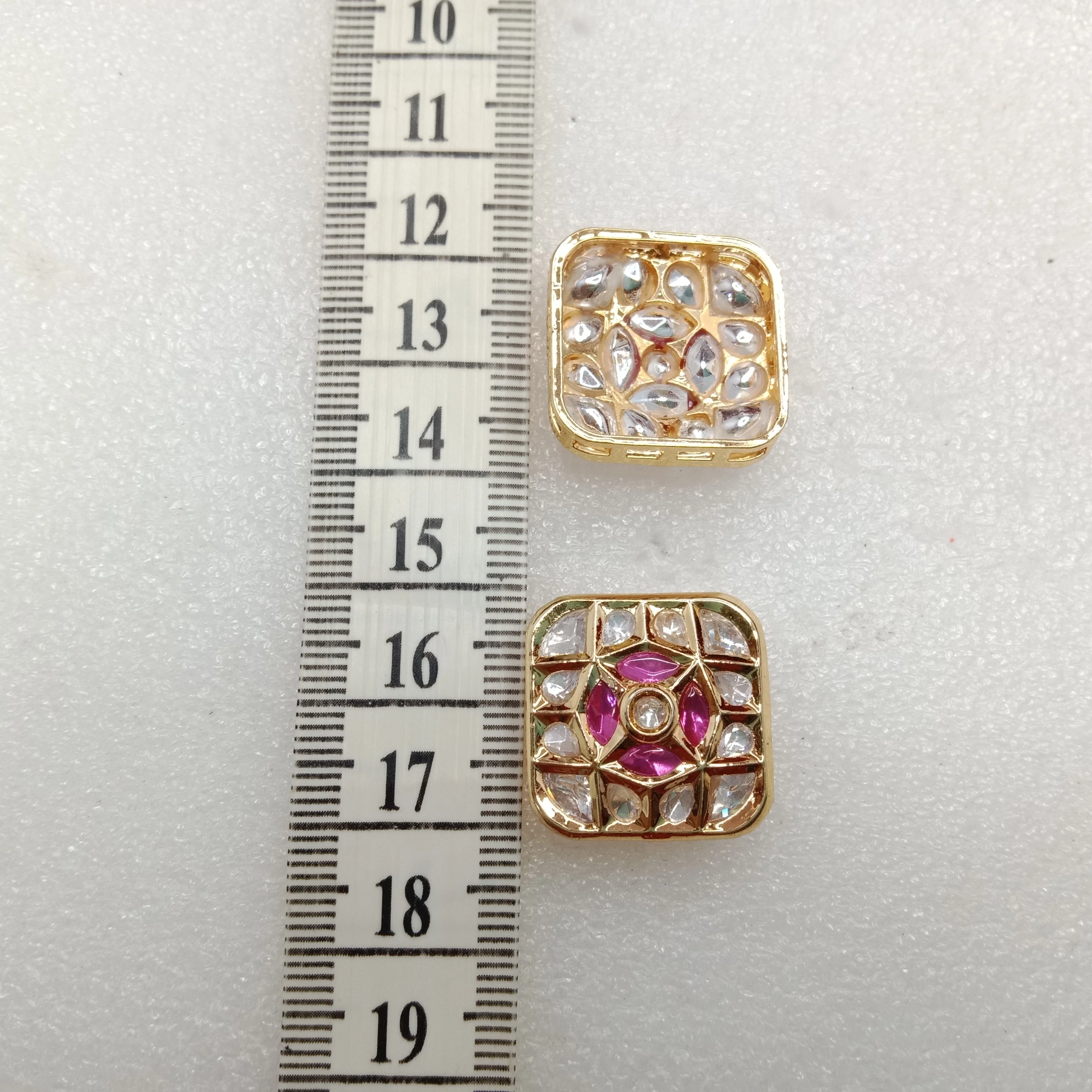 Dark pink (4pcs) high quality square  shape kundan connectors 21mm(2cm)