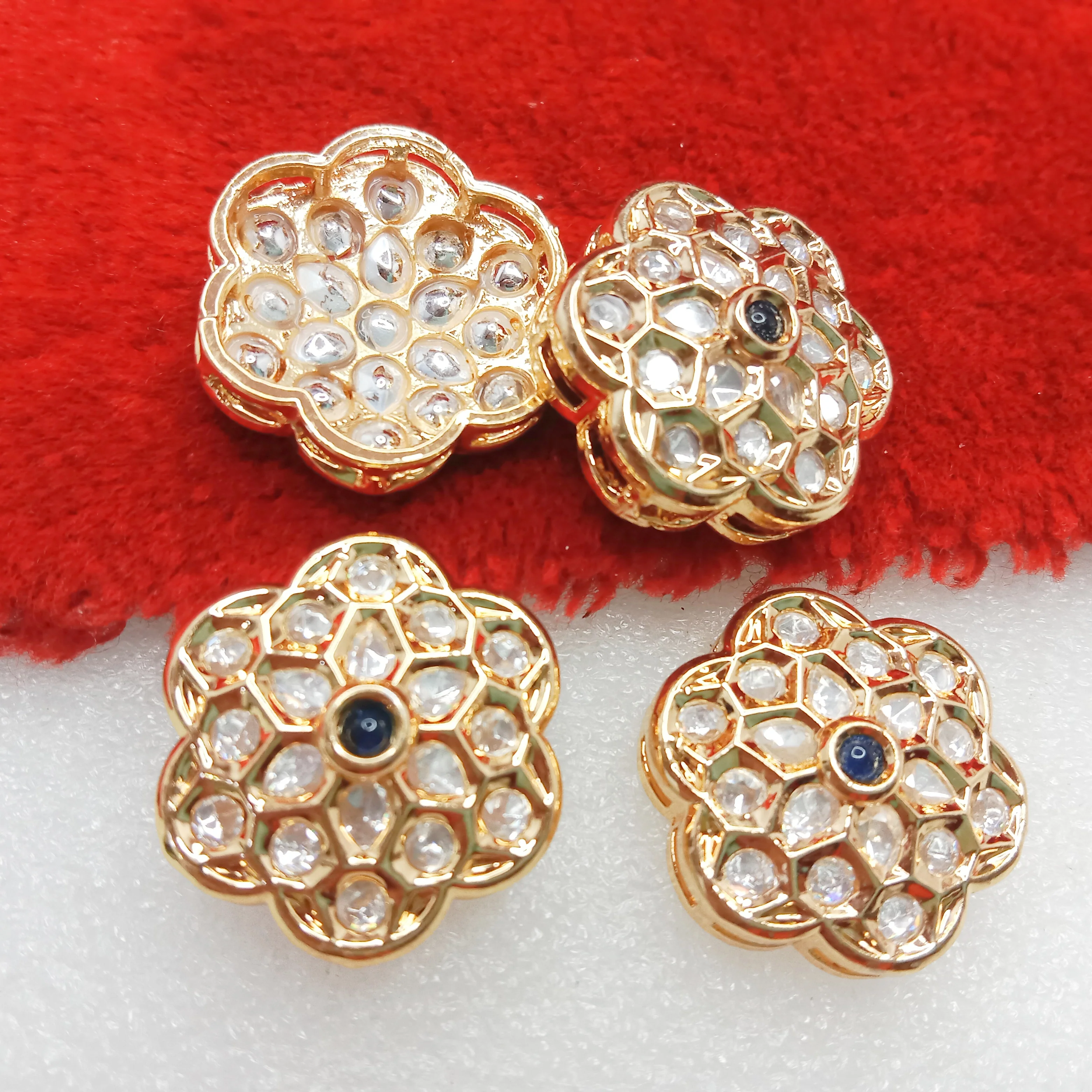 Dark blue (4pcs) high quality  flower shape kundan connectors 21mm(2cm)