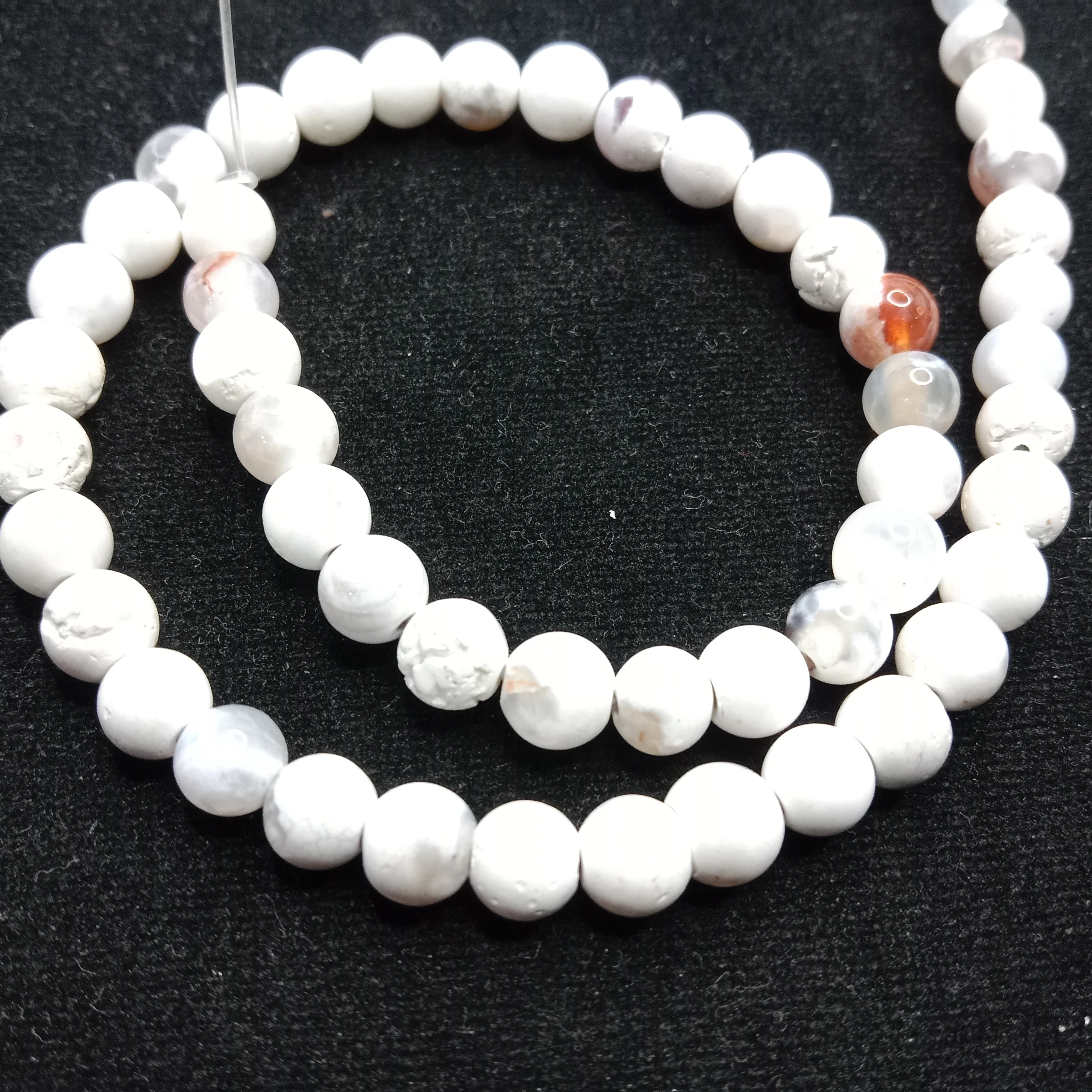 Shaded white 6mm plan agate beads 1 string