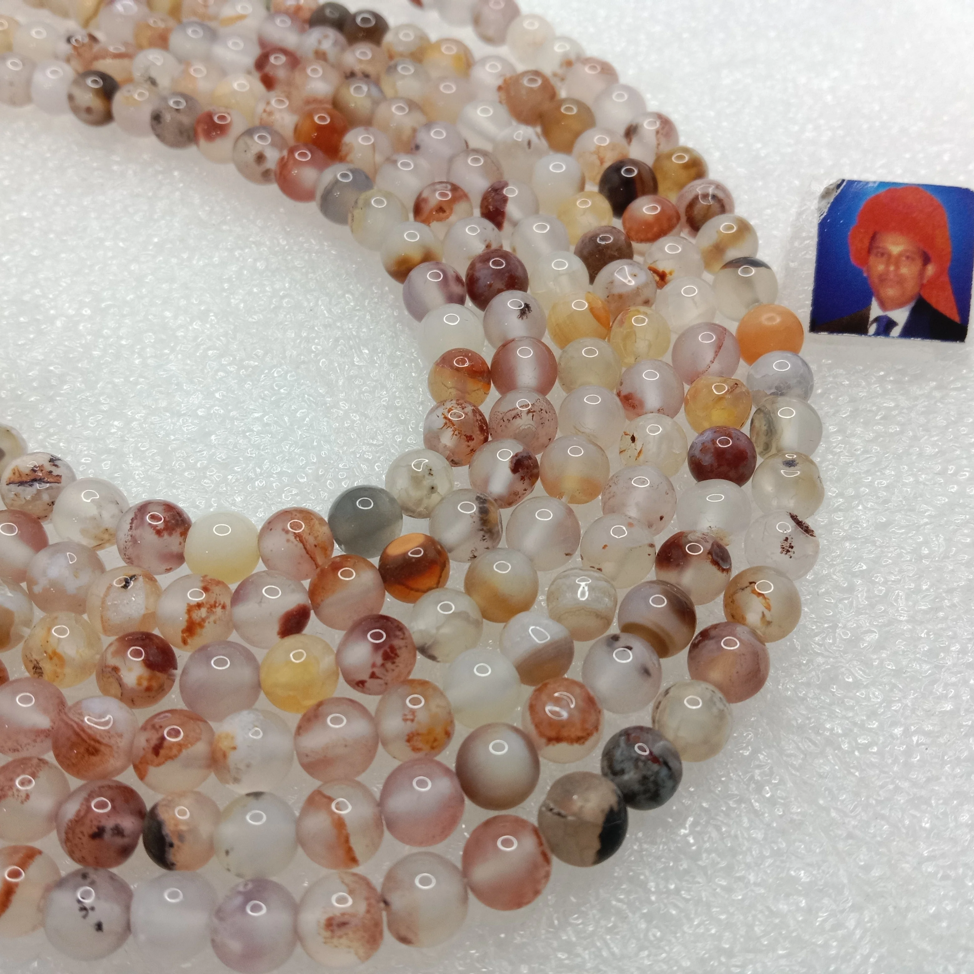 Dendritic 6mm plan agate beads 1 string