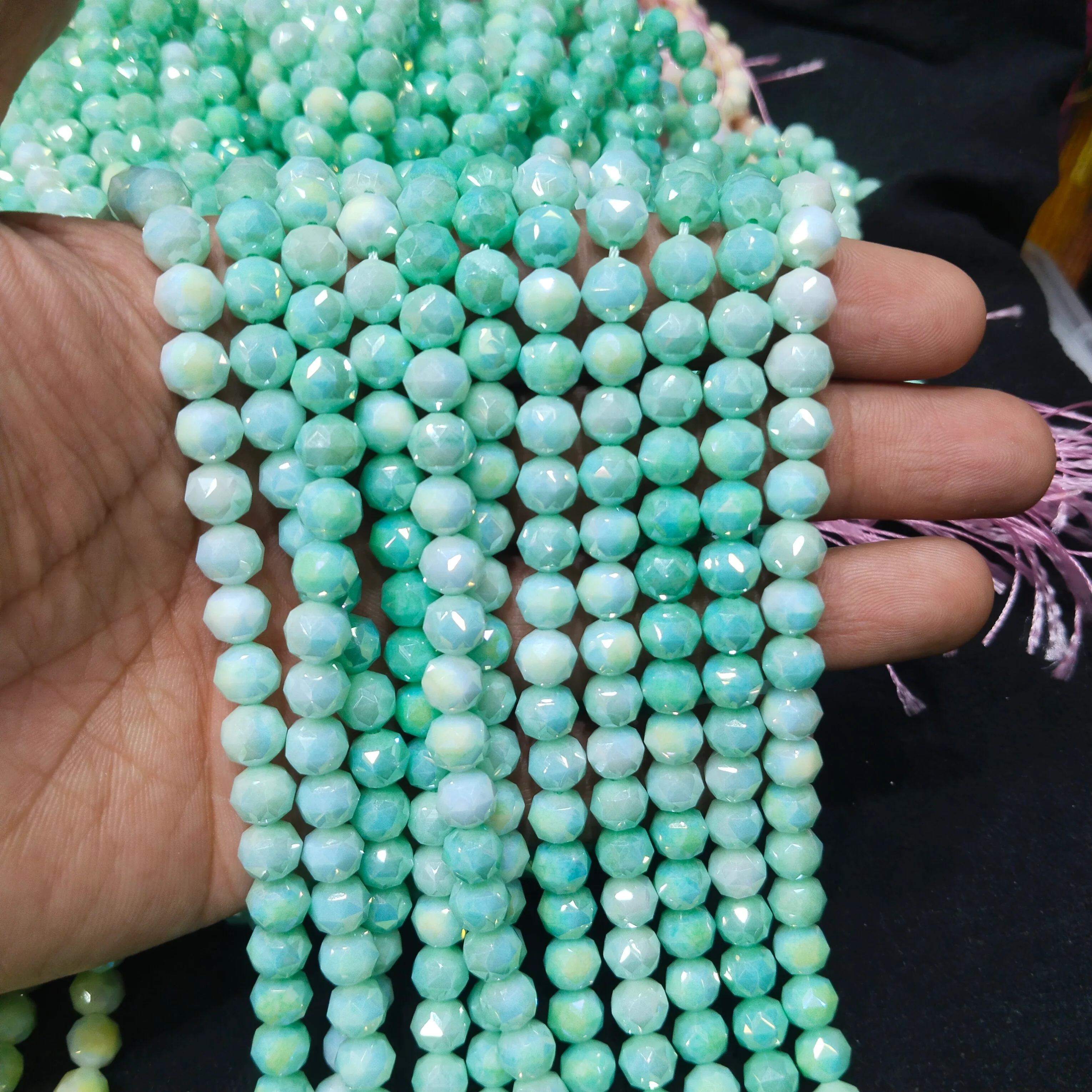 Shaded turquoise high quality football crystal beads