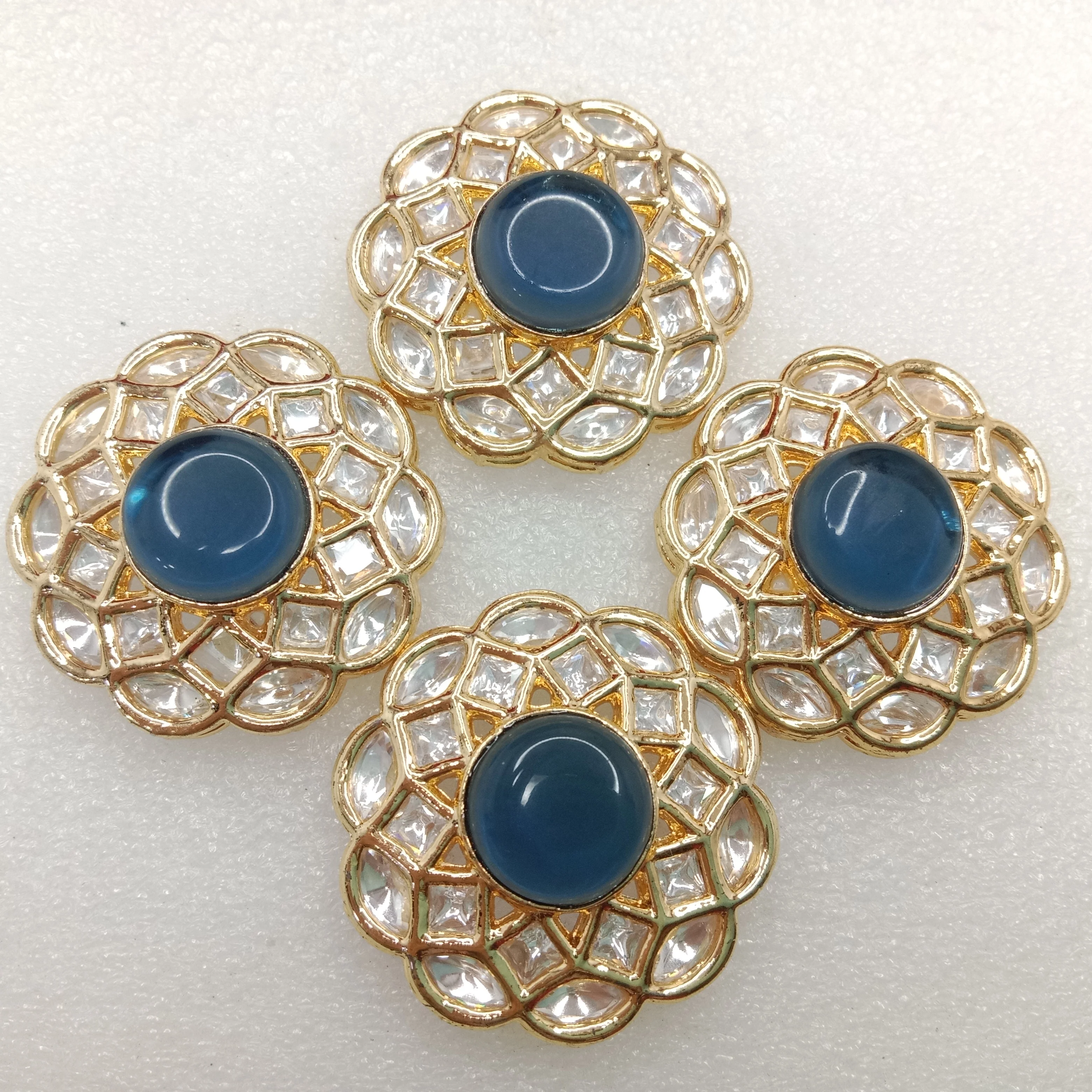 Dark blue(2pcs) high quality kundan connectors flower shape 37mm(4cm)
