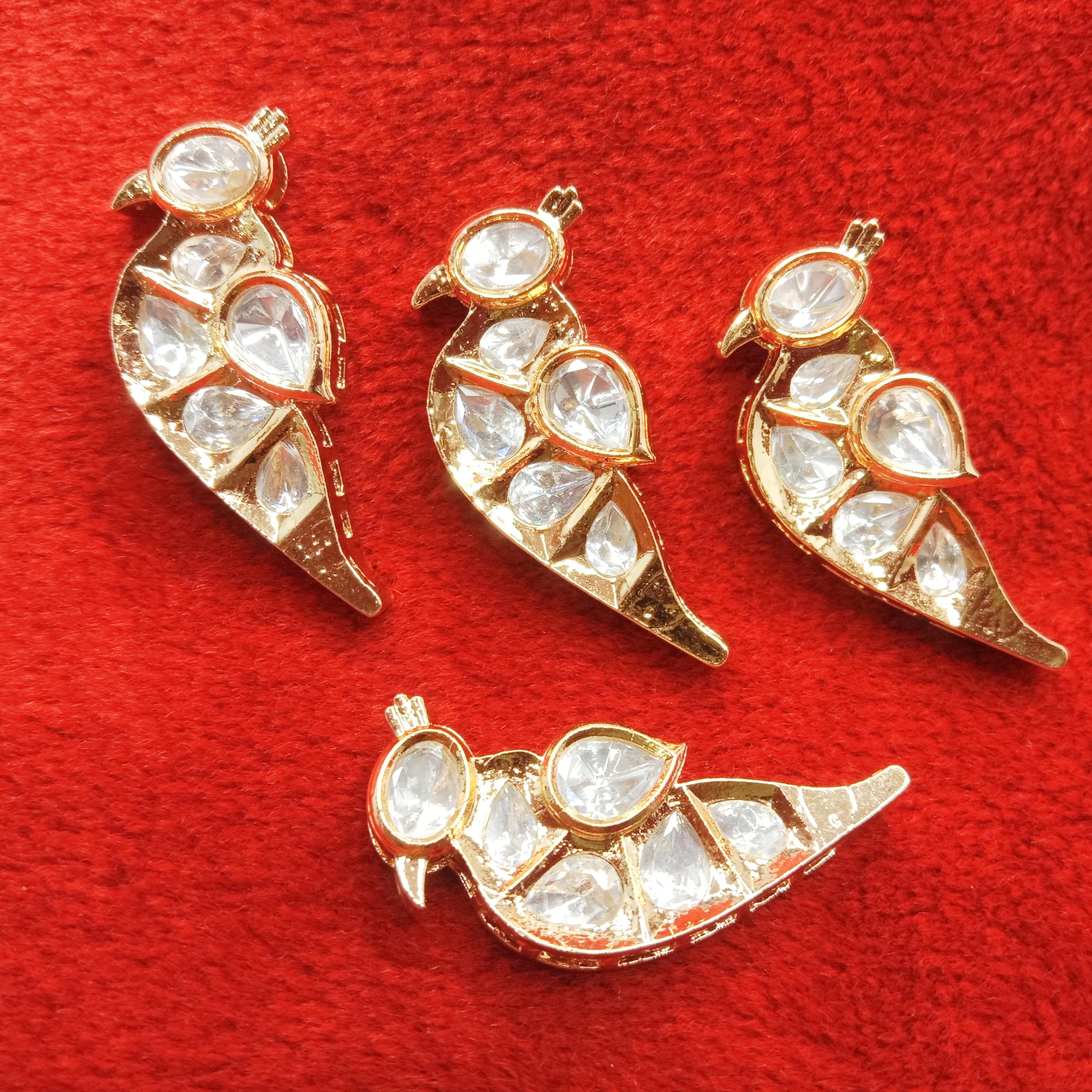 White (4pcs) high quality  parrot shape kundan connectors (39mm) (4cm)