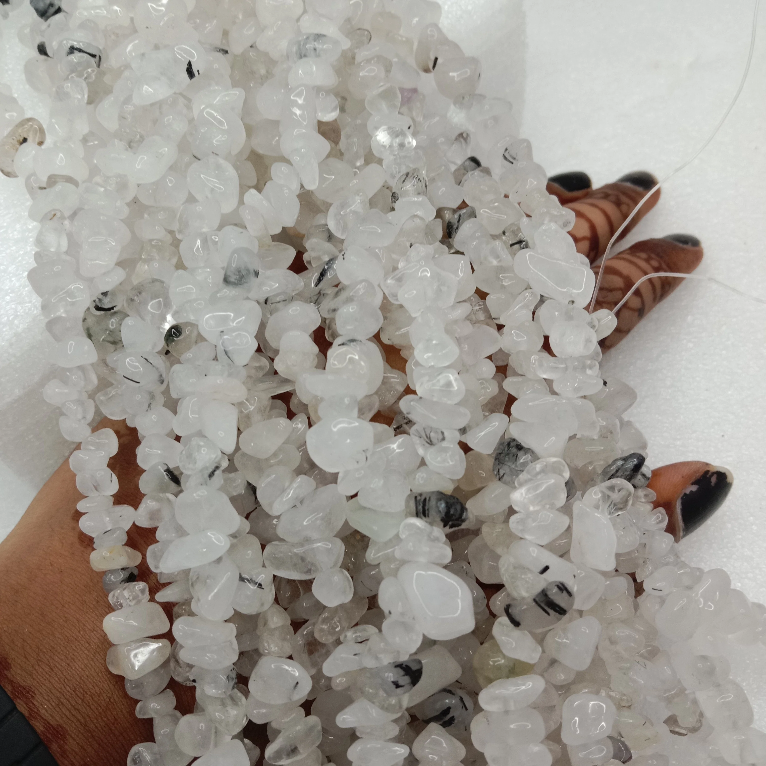 White crystal Uncut stone beads 1 string
