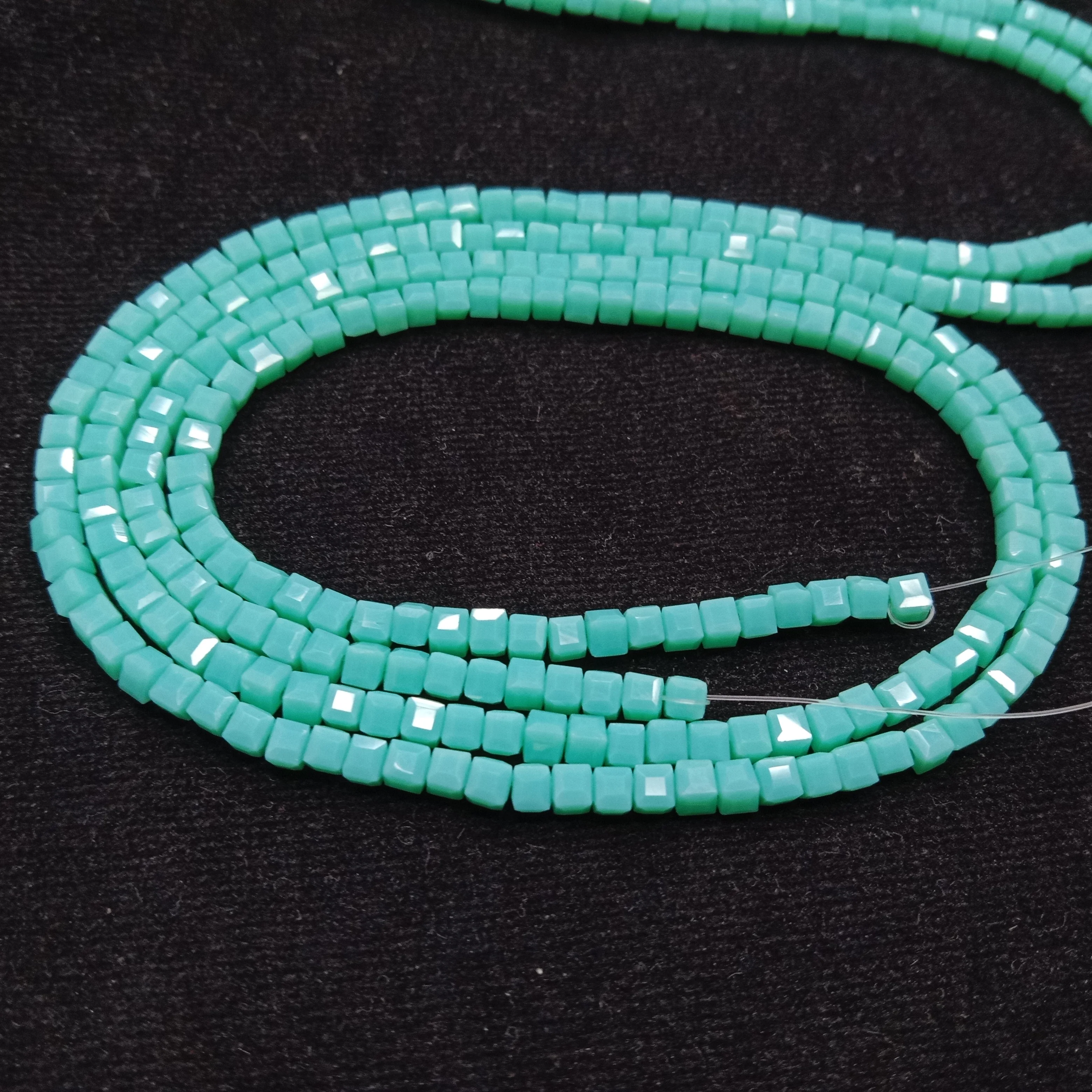 high quality sea green square shape crystal beads 3mm 1 string