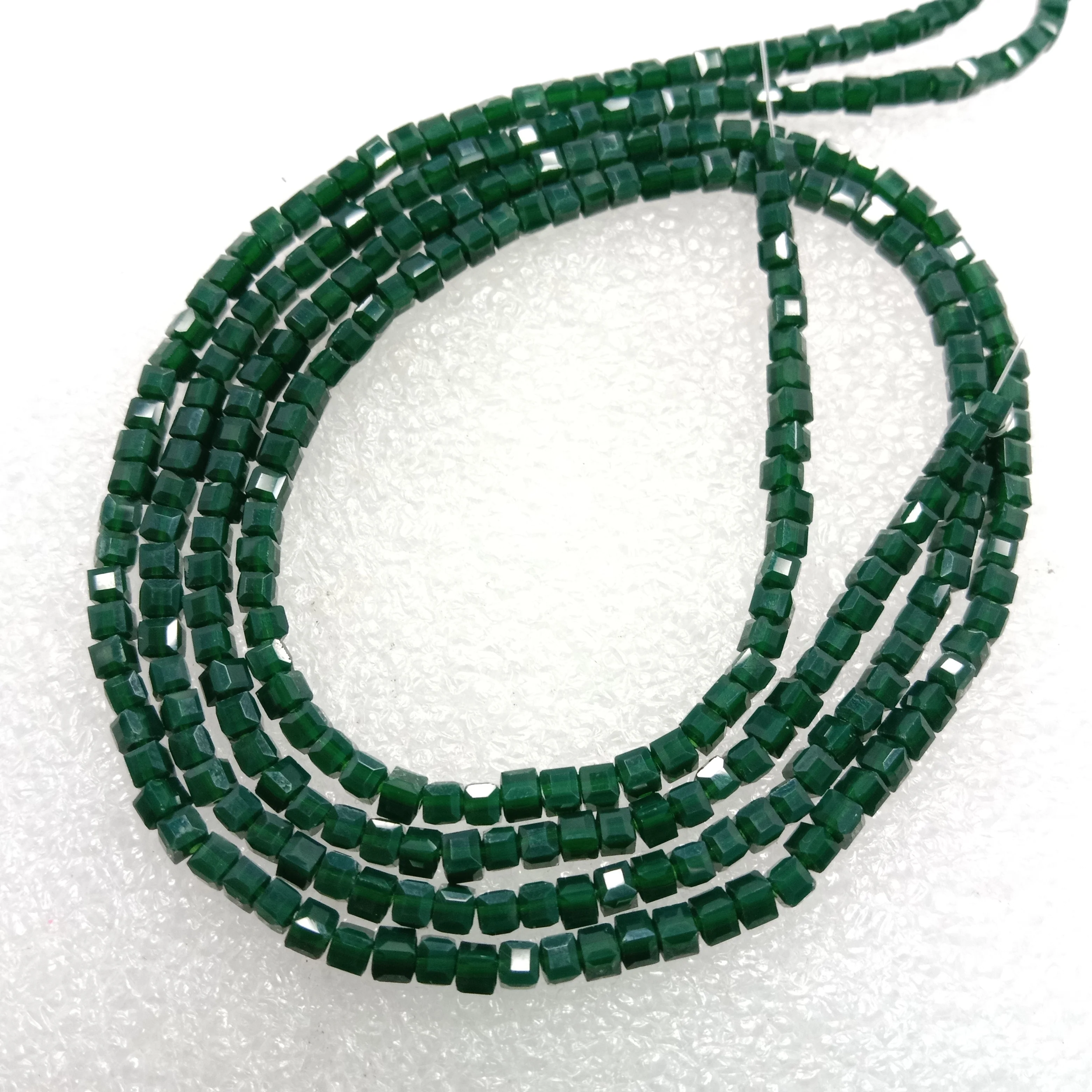 high quality dark green square shape crystal beads 3mm 1 string