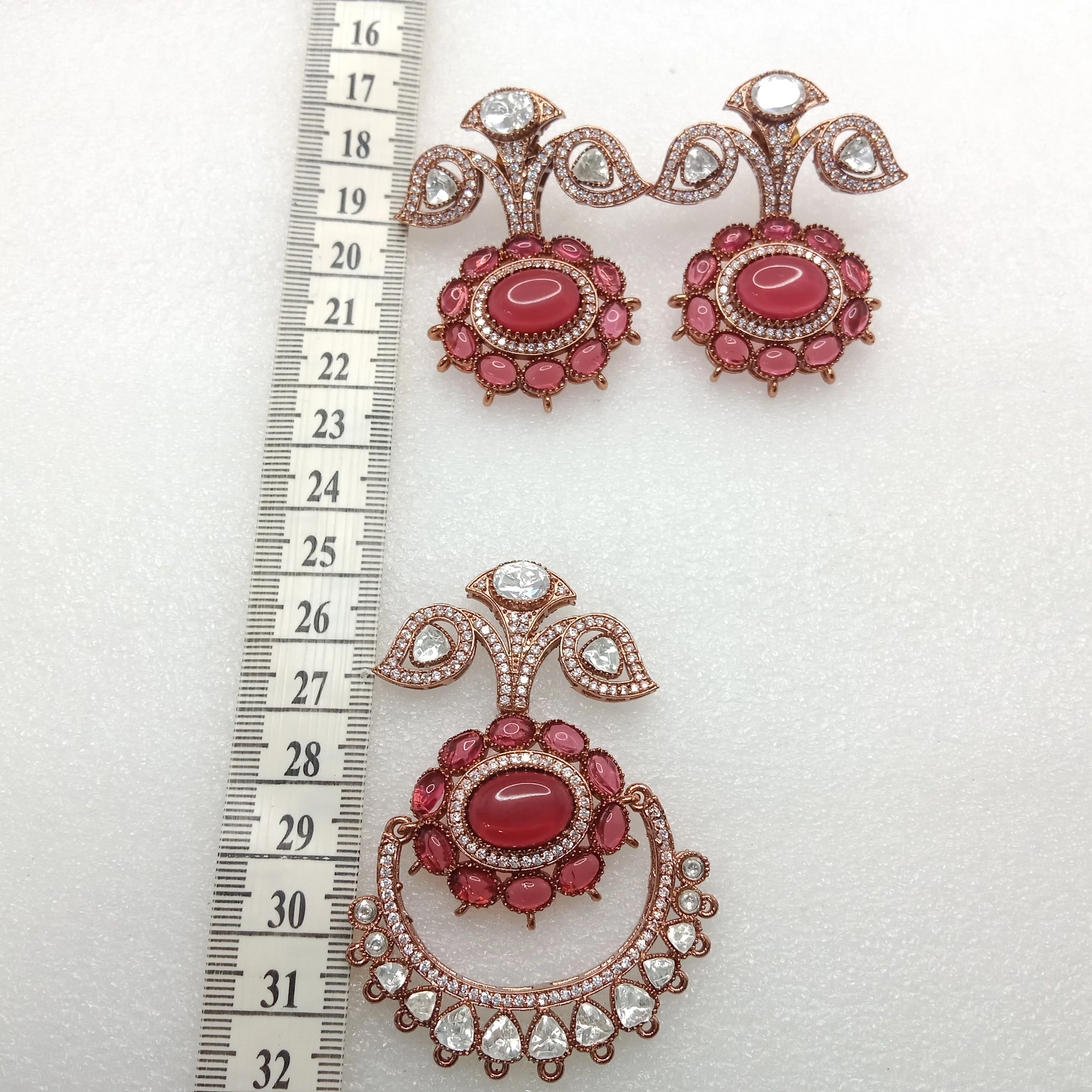 Ruby (1set) high quality rose gold pendant set (3 inches approx)