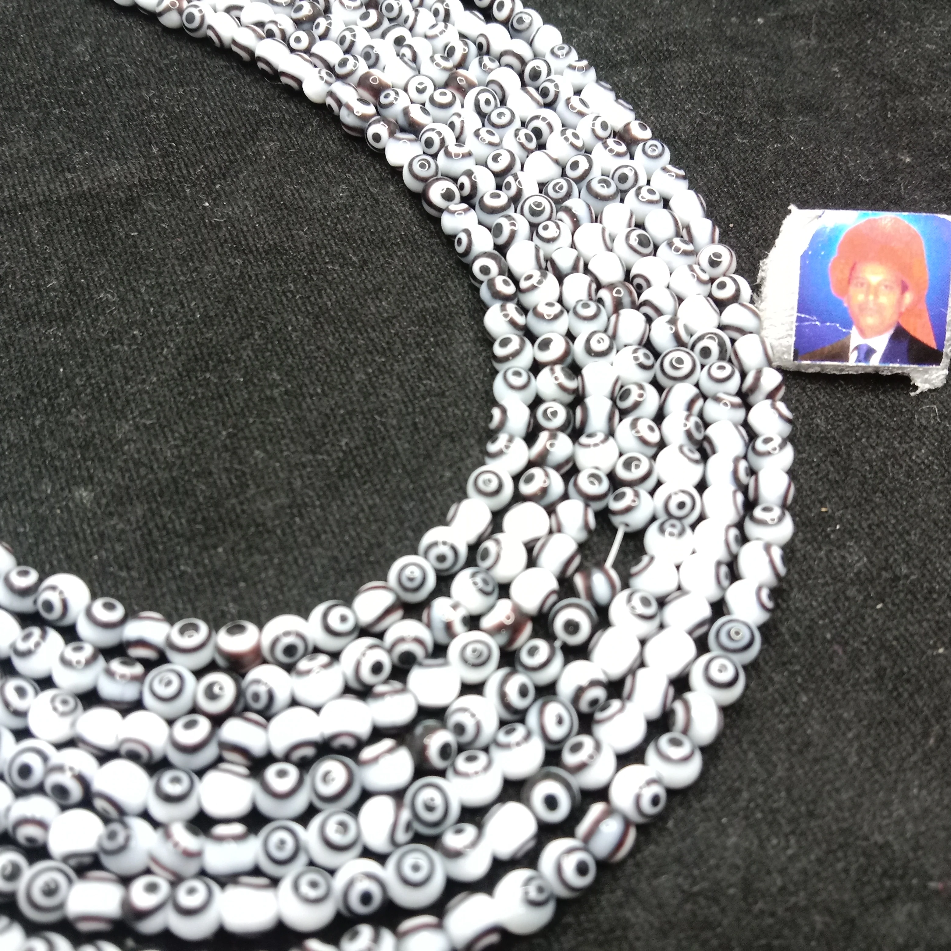 white and black Evil eye round shape beads 4mm 1 string