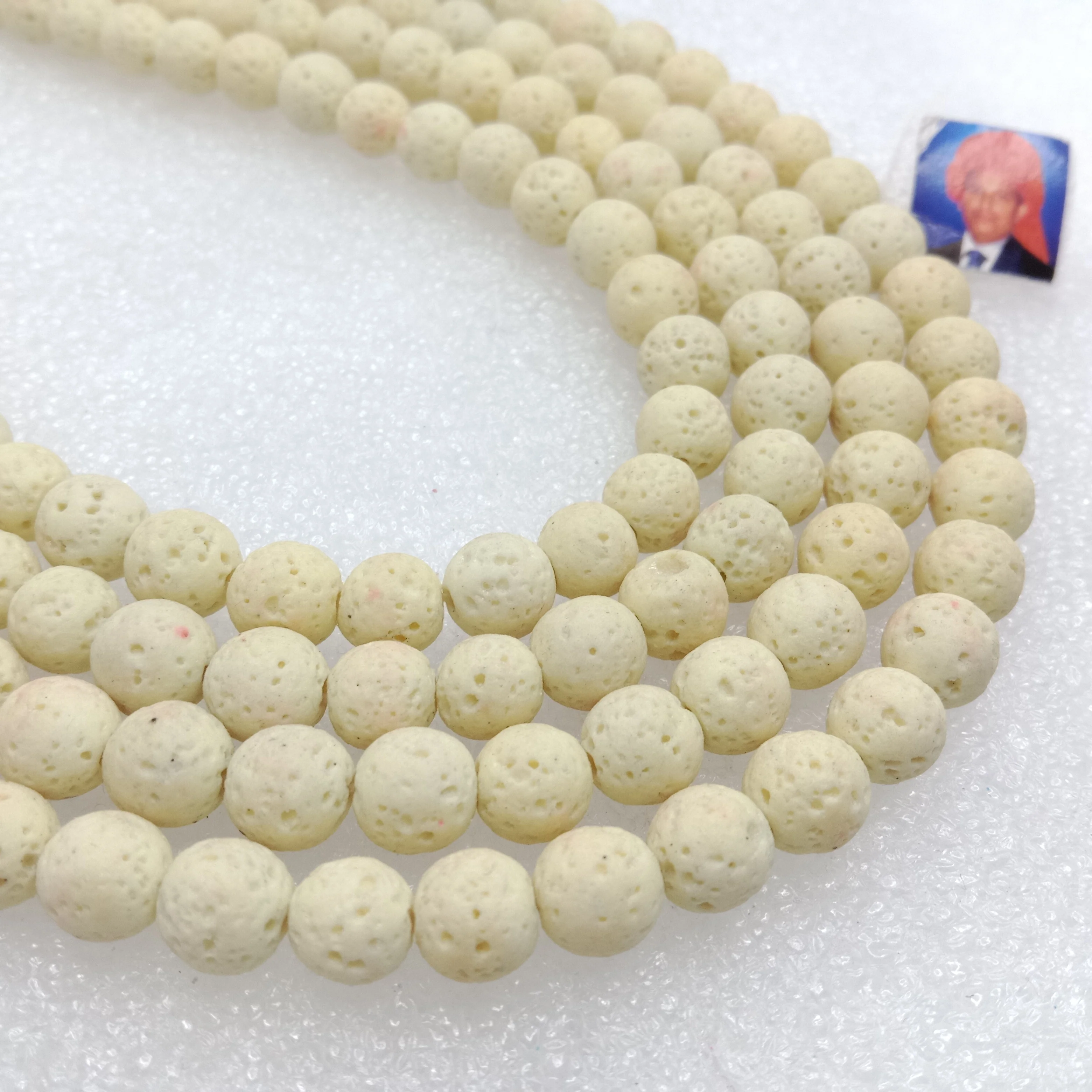 White round shape lava beads 8 mm 1 string