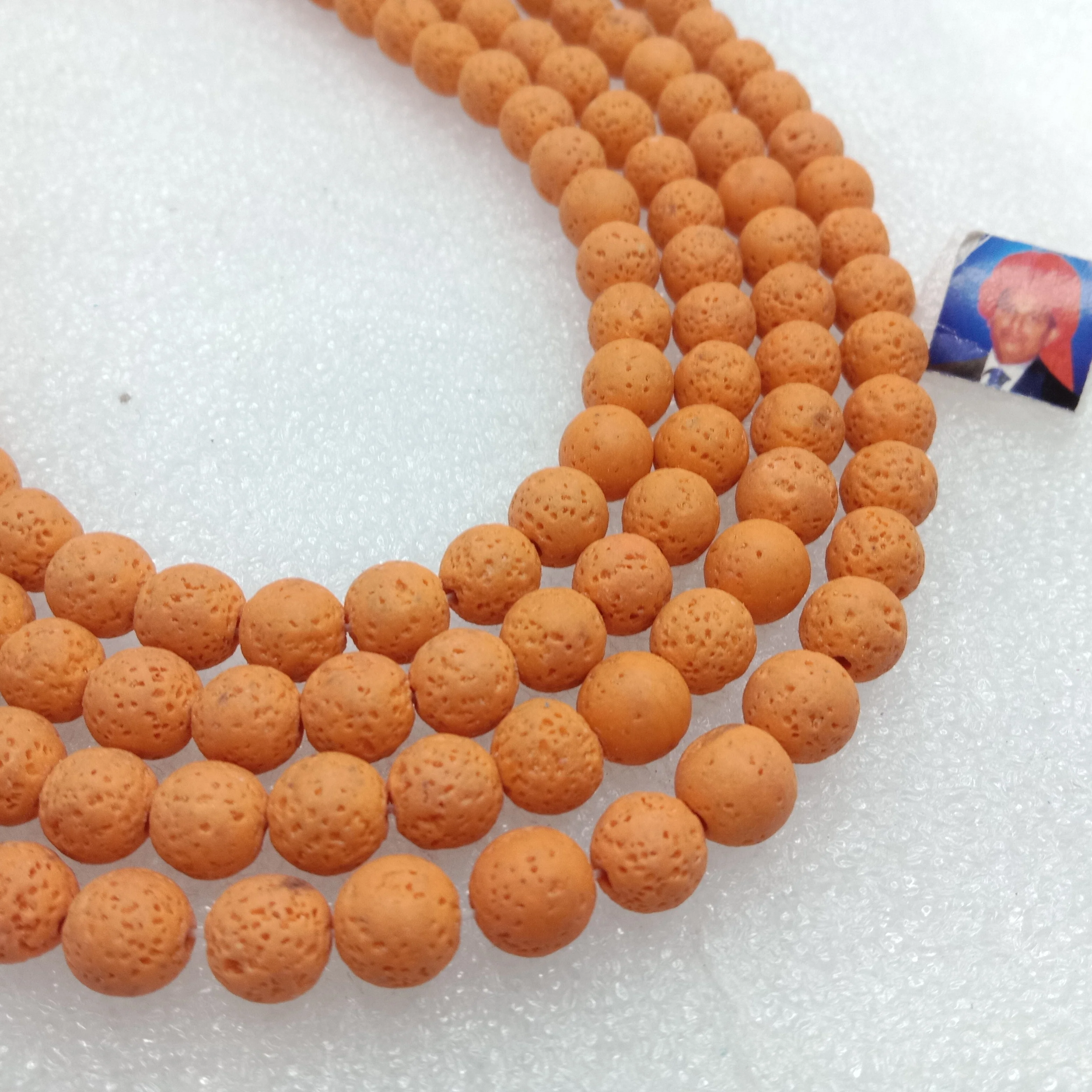 Dark orange round shape lava beads 8 mm 1 string