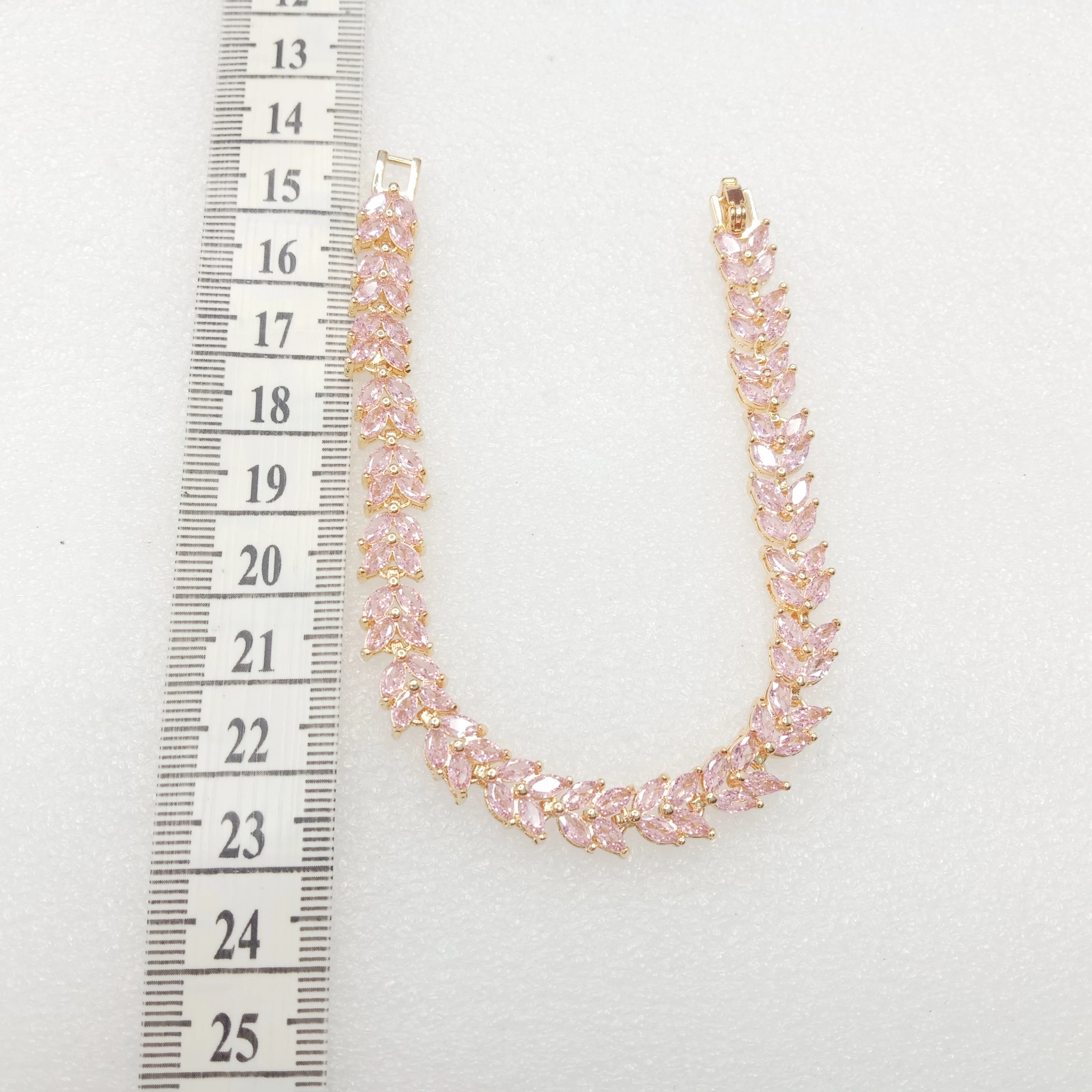 Light pink stone leave shape (1pcs) high quality AD bracelet (6 inches)