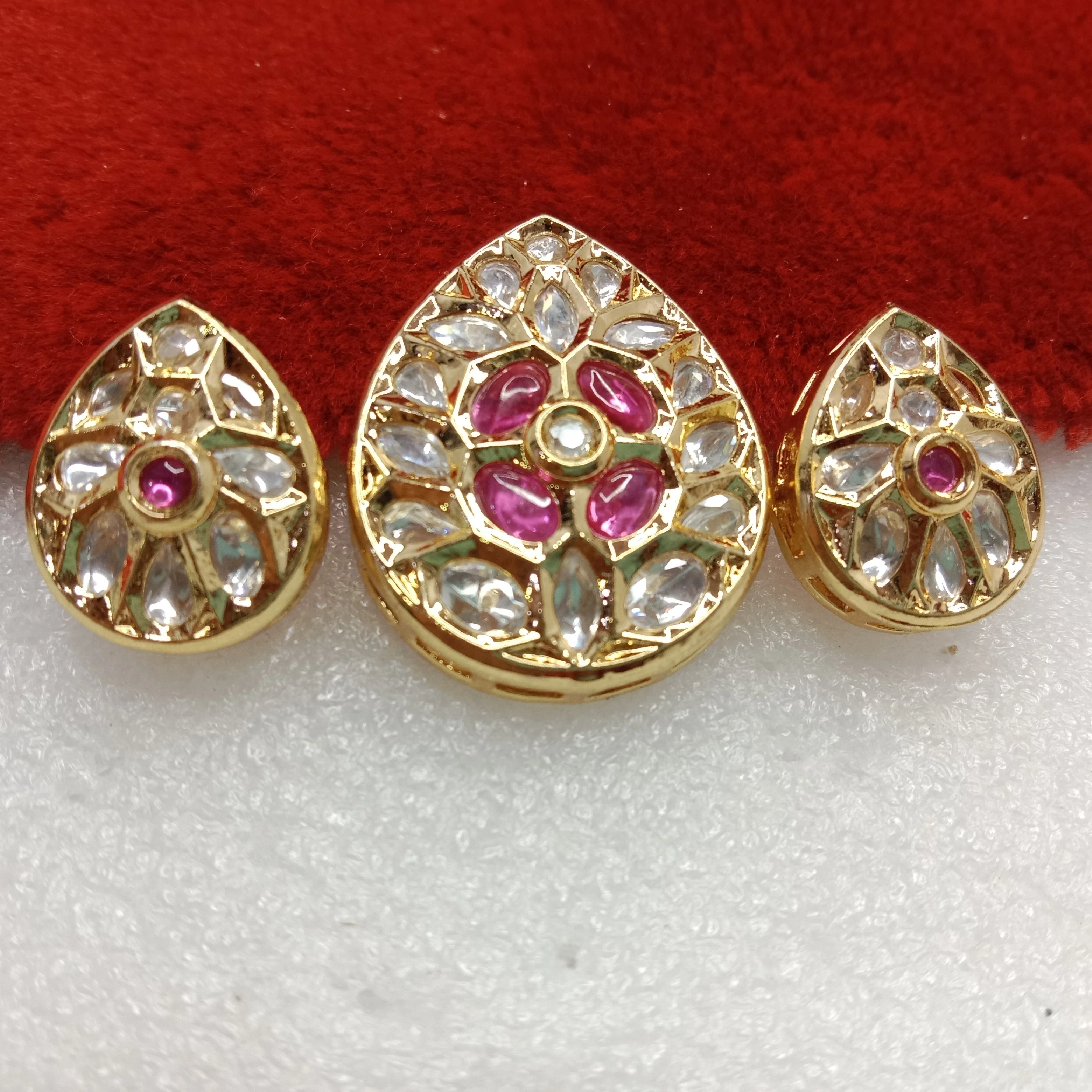 Dark pink (1set) high quality kundan pendant set drop shape 33mm(4cm)