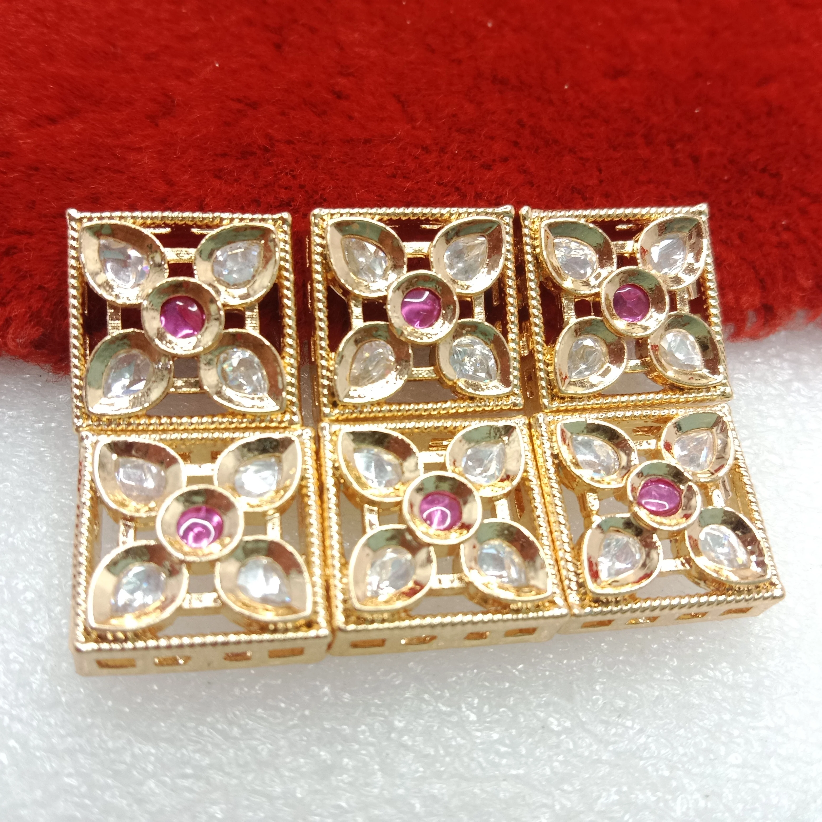 Dark pink (6pcs) high quality kundan connectors 14mm(2cm)