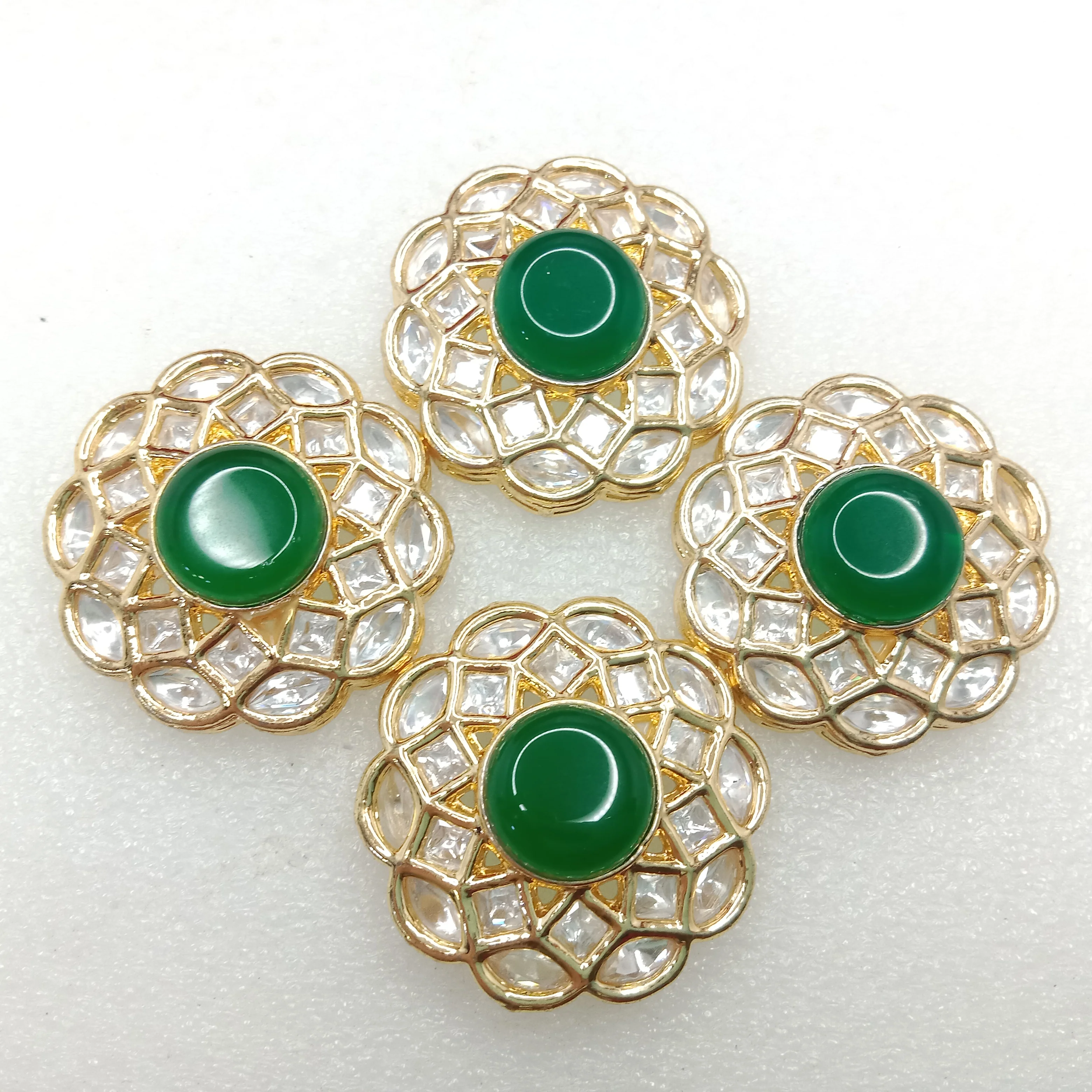 Dark green (2pcs) high quality kundan connectors flower shape 37mm(4cm)