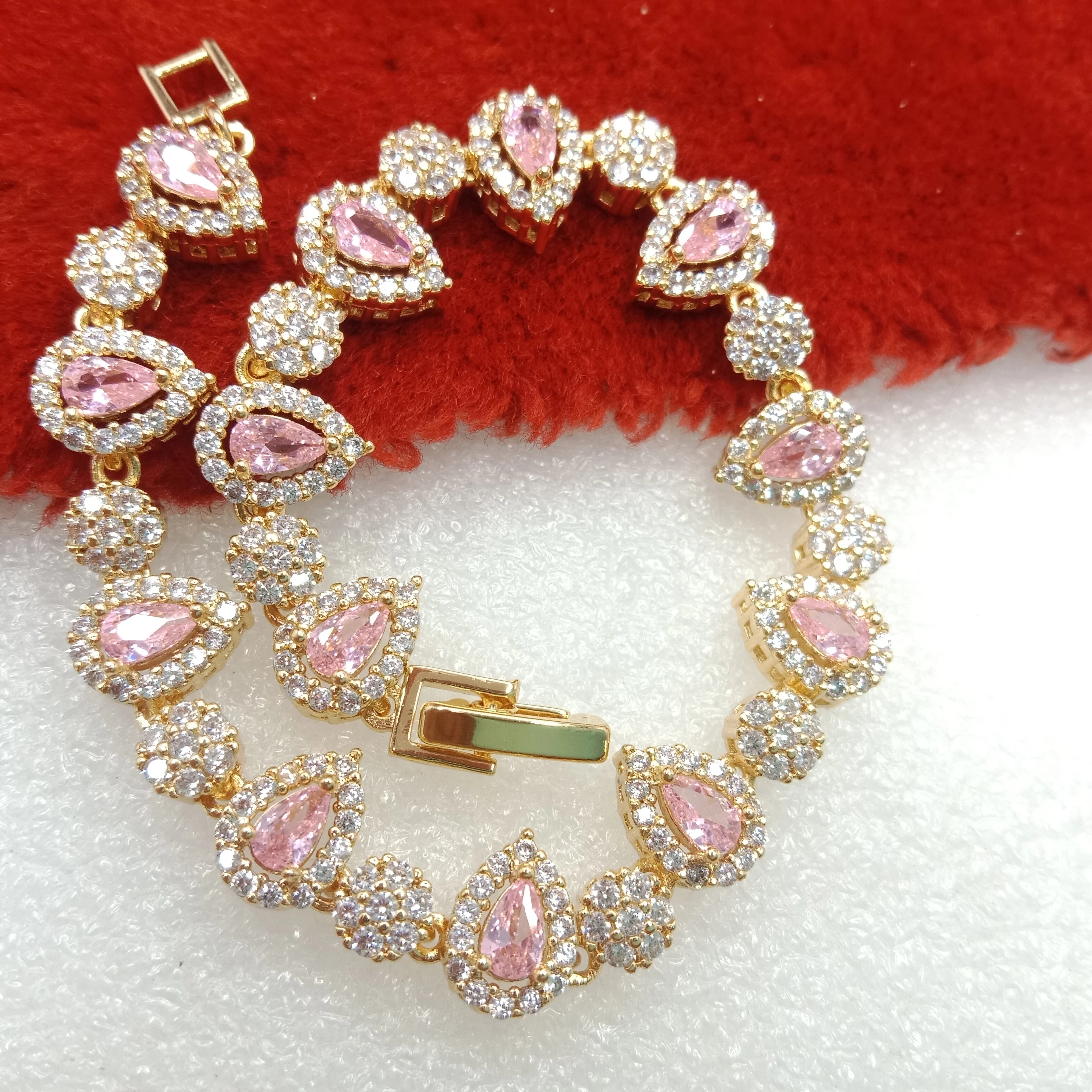 Light pink stone drop shape (1pcs) high quality AD bracelet (6 inches)