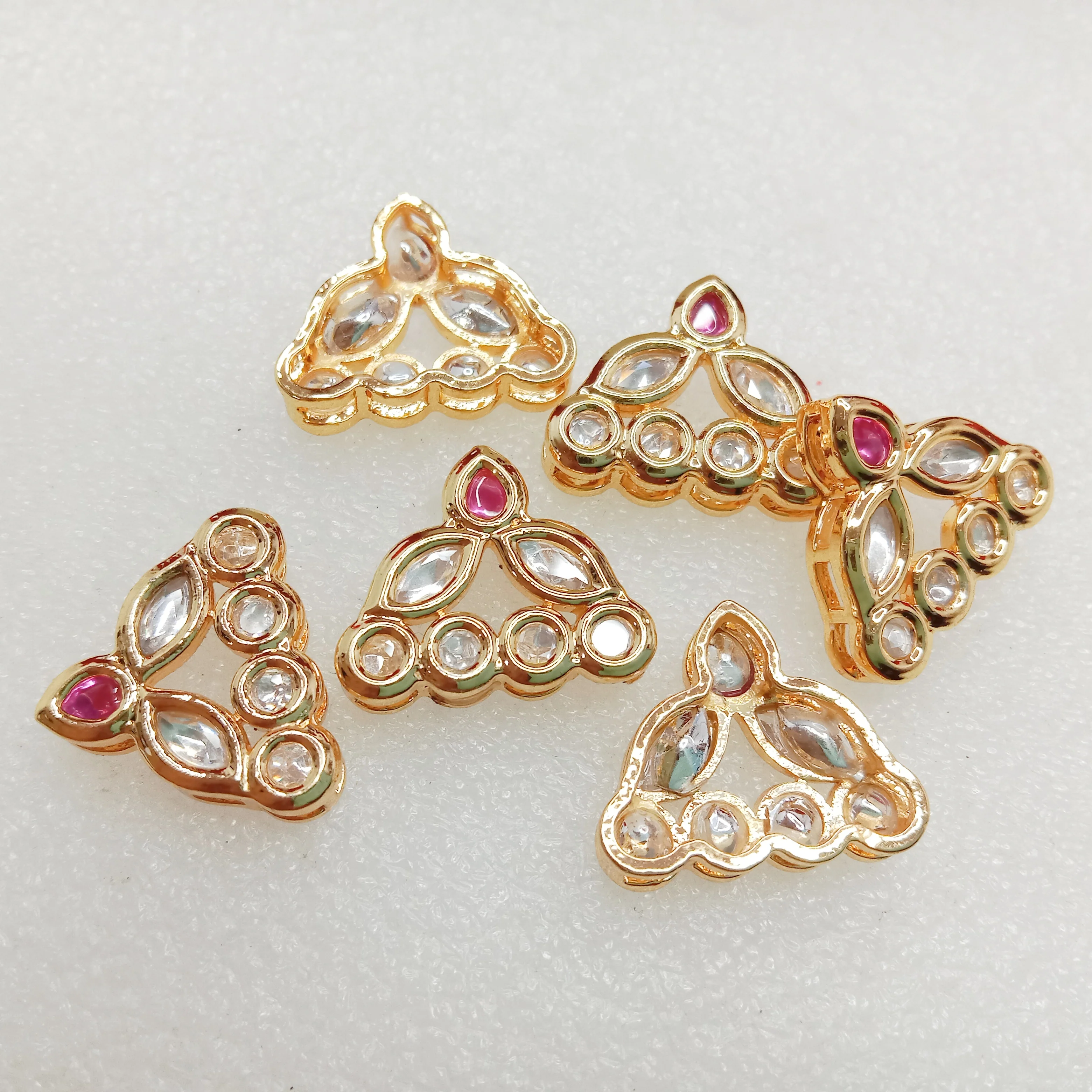 Dark pink (6pcs) high quality  samosa shape kundan connectors 18mm(2cm)
