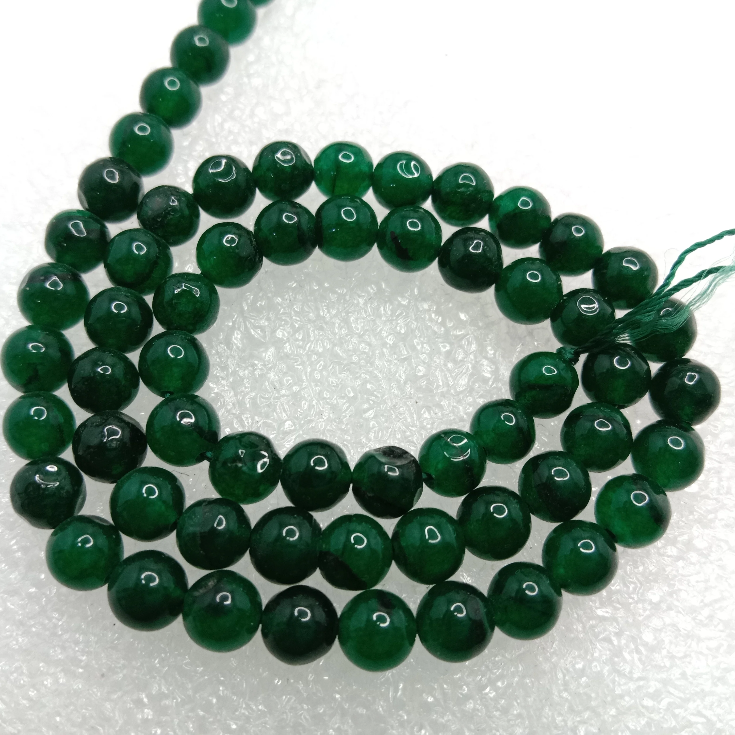 Dark green 6mm plan agate beads 1 string