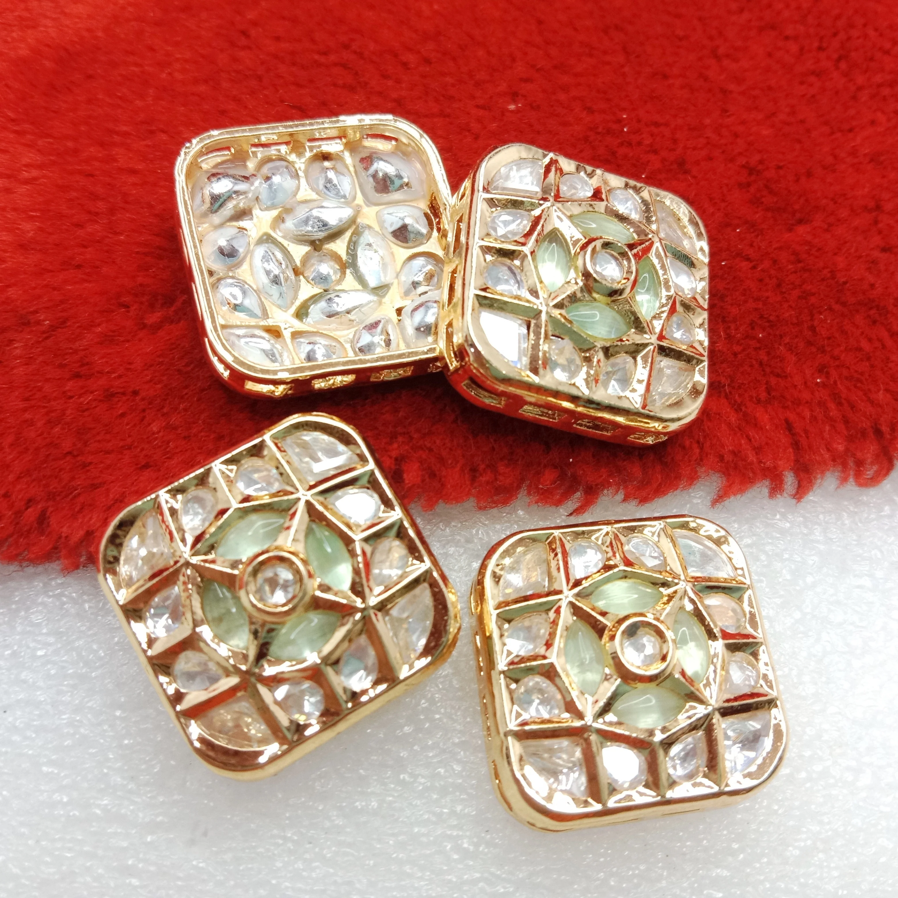 Mint (4pcs) high quality square  shape kundan connectors 21mm(2cm)
