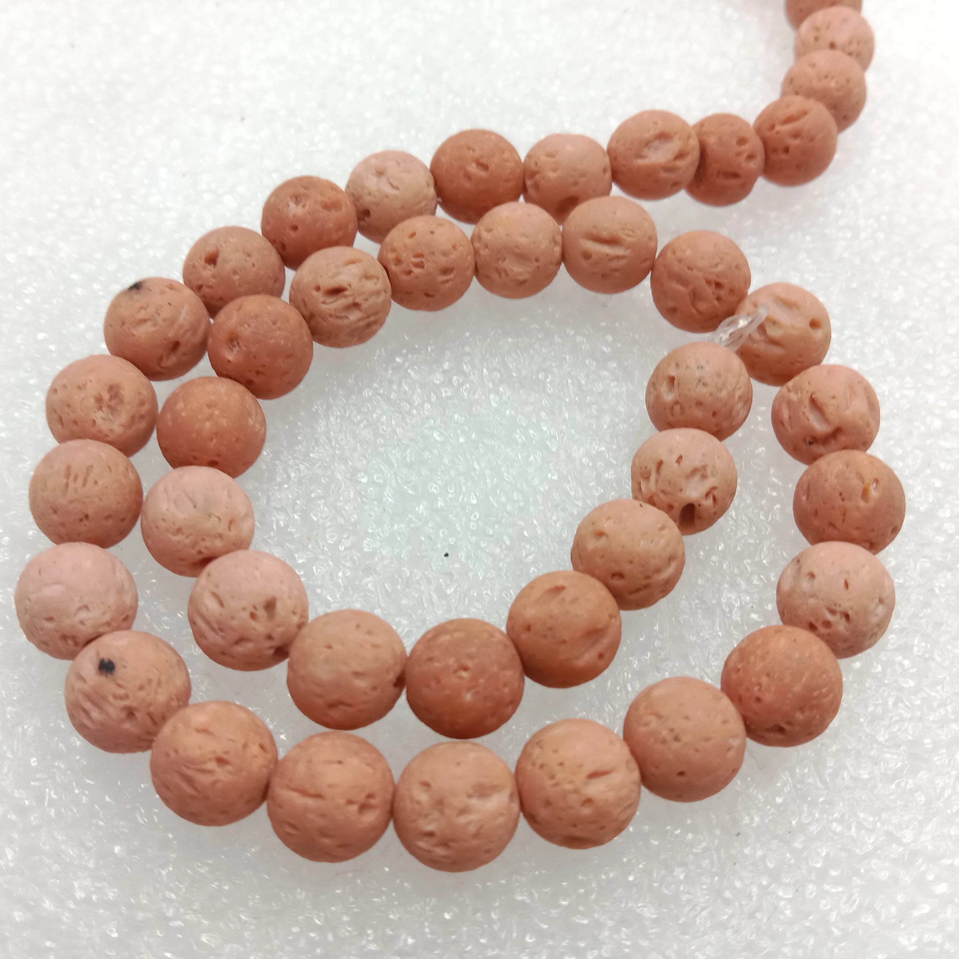 Opaque pink round shape lava beads 8 mm 1 string